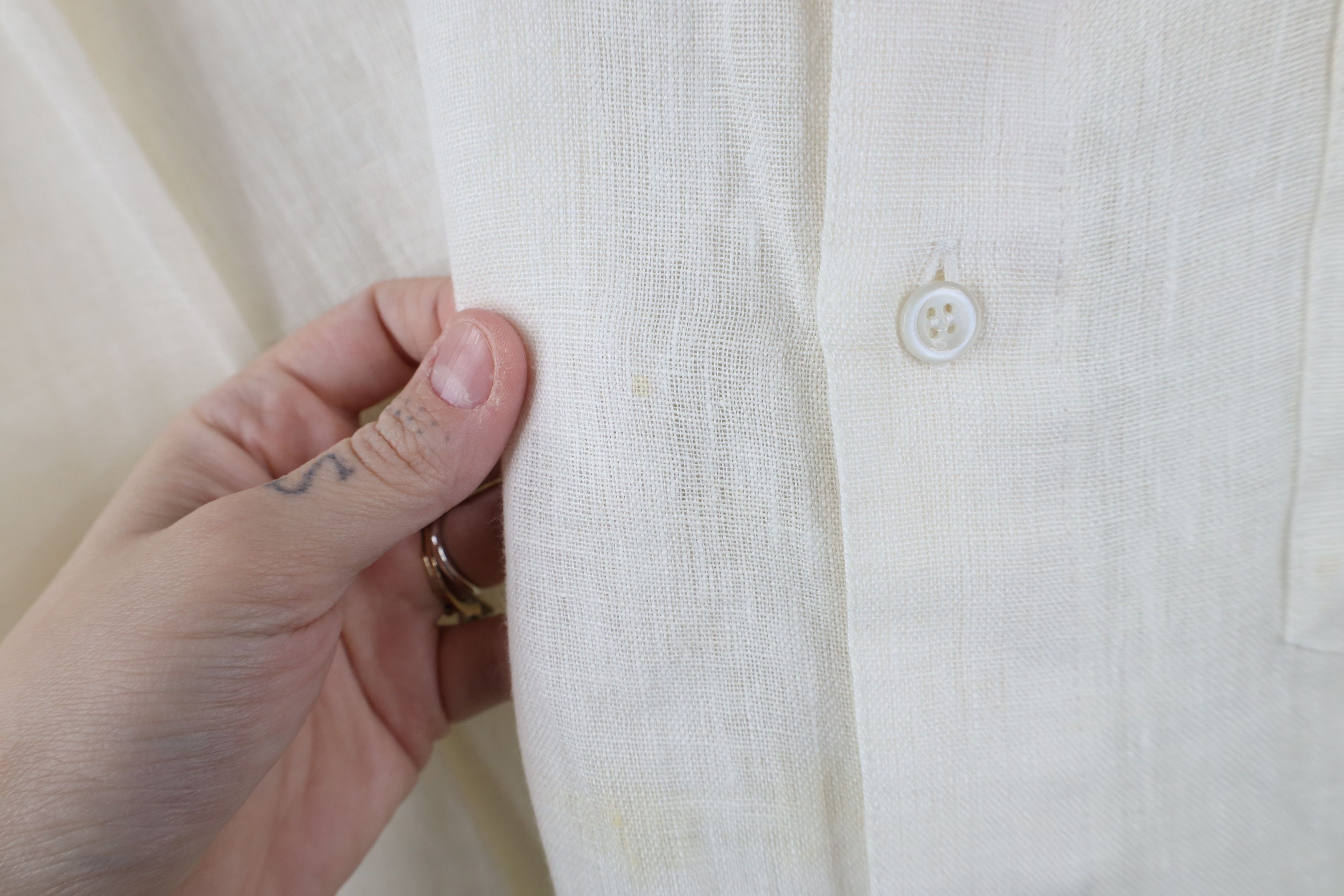 Vintage Vintage 70s Streetwear Linen Collared Button Shirt Cream USA Size US XL / EU 56 / 4 - 5 Thumbnail