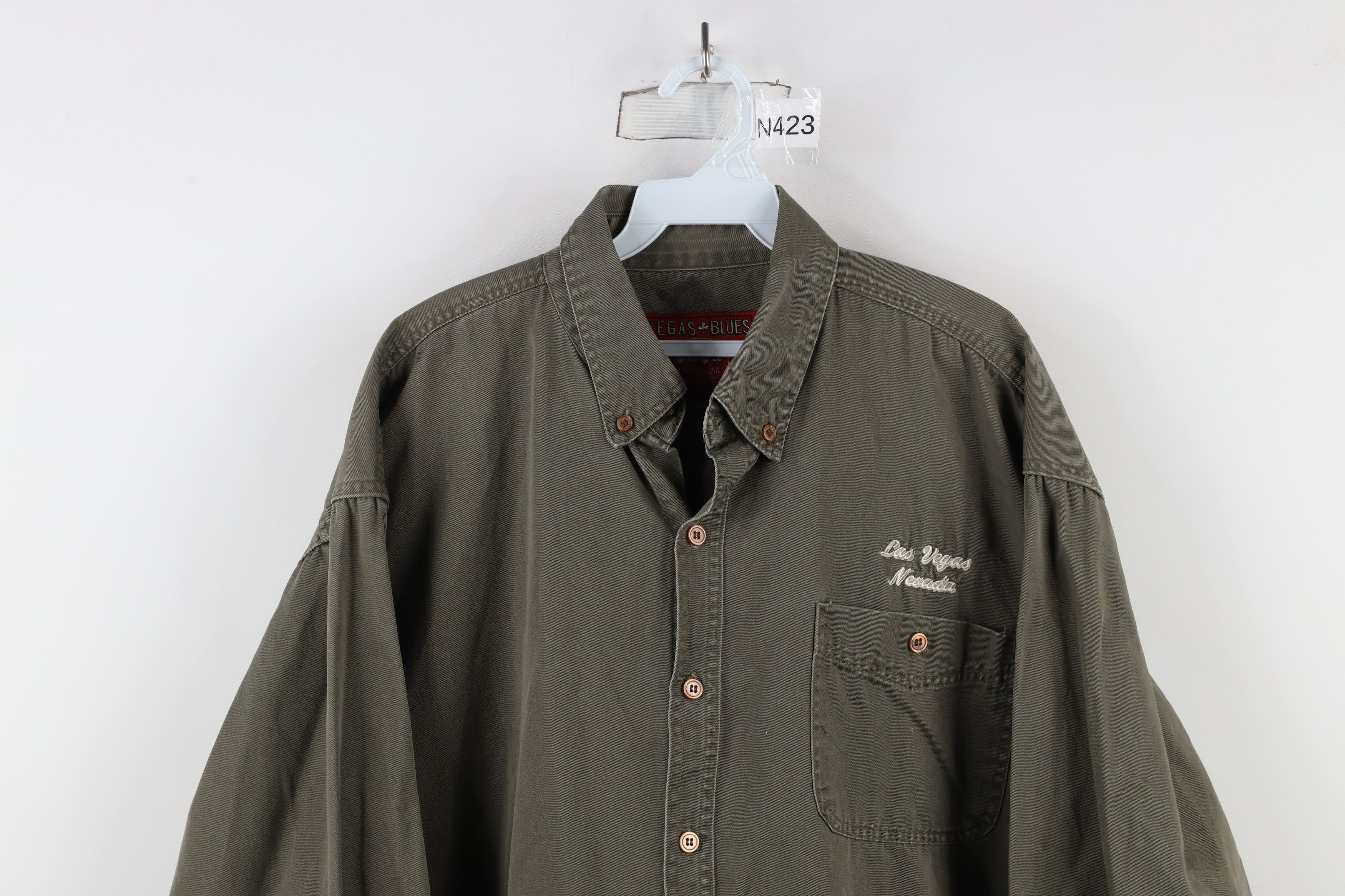 Vintage Vintage 90s Streetwear Las Vegas Nevada Button Shirt Green Size US XL / EU 56 / 4 - 2 Thumbnail