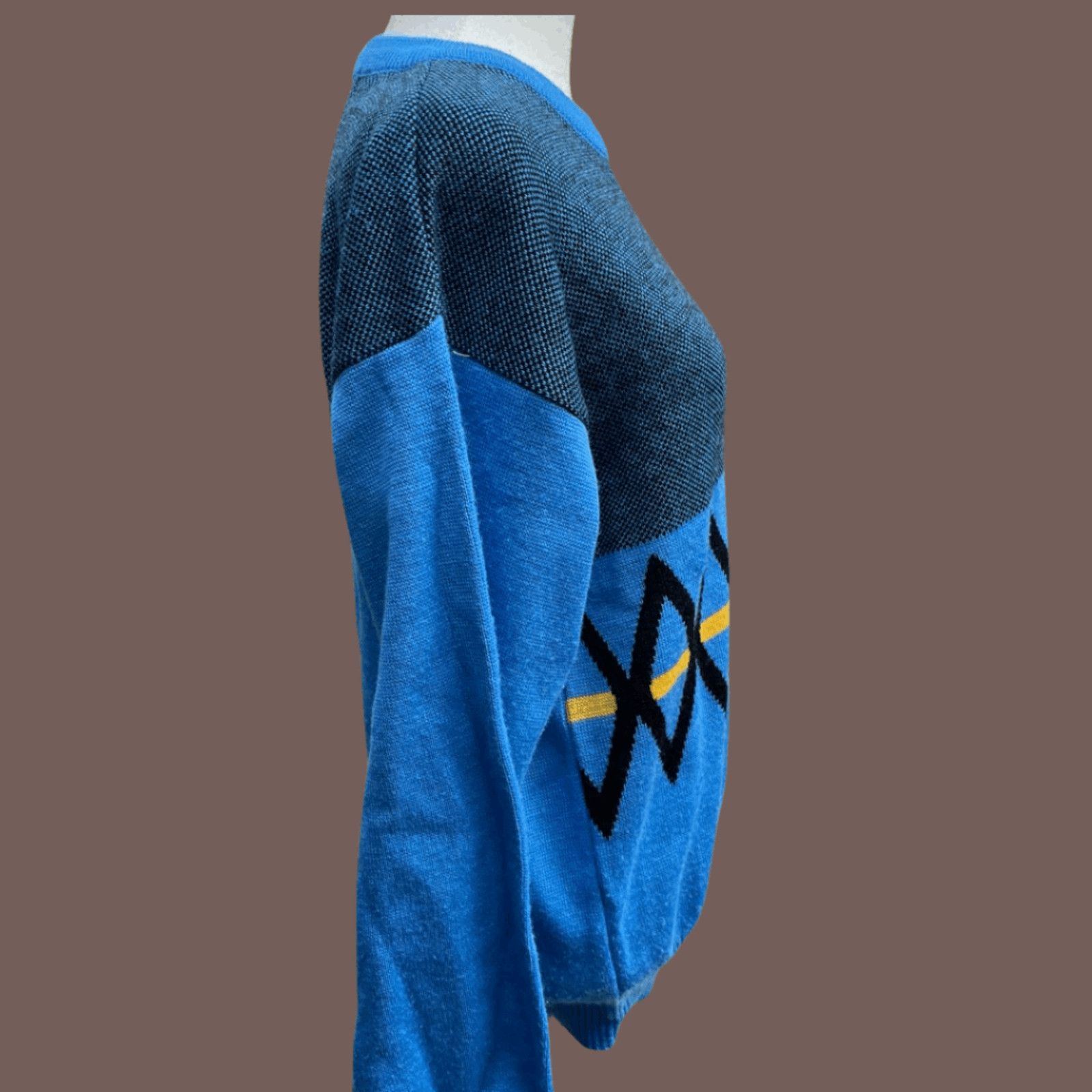 Vintage VTG Knit Sweater | Snuggler Blue Zigzag 70s Mod Retro Size US S / EU 44-46 / 1 - 4 Thumbnail