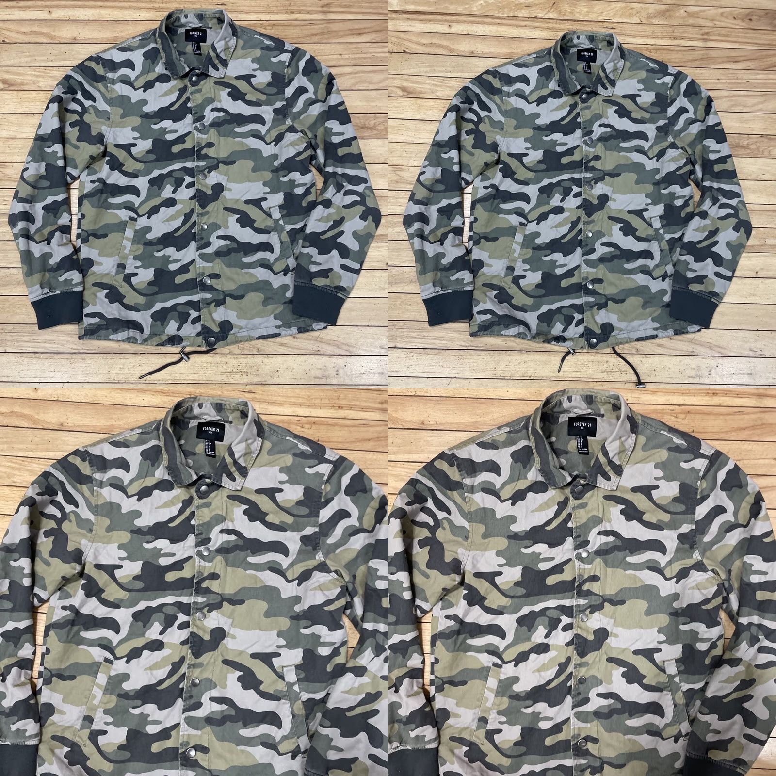 Forever 21 FOREVER 21 Jacket Men S Camouflage Army Green Gray Lined Bomber Button Snap Waist Cinched Canvas Polyester Casual Military Style 90s Size US S / EU 44-46 / 1 - 10 Thumbnail
