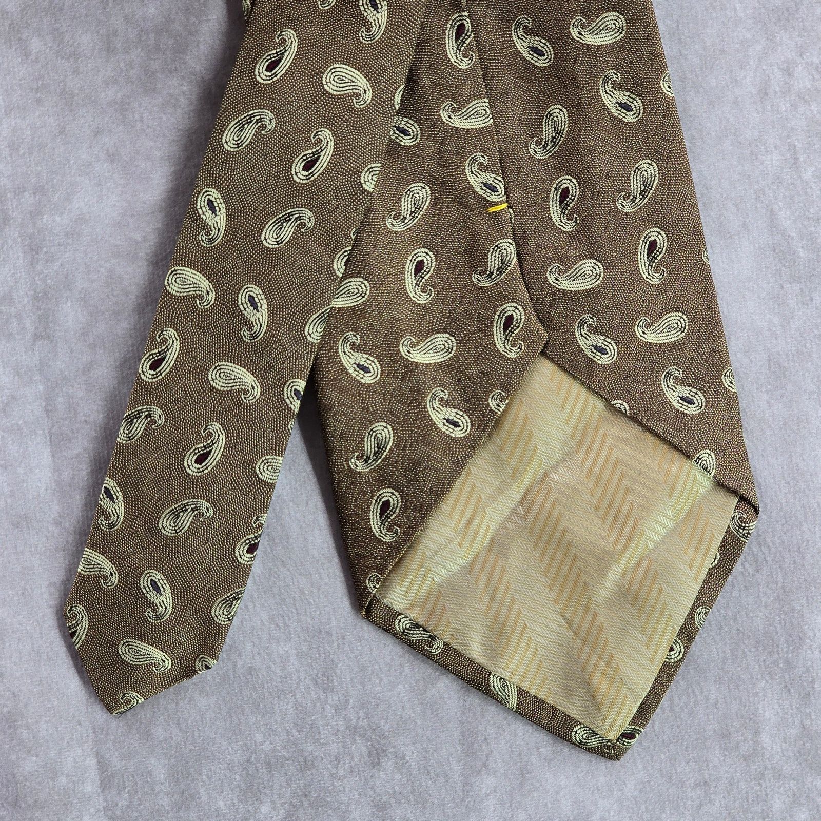 Joseph Abboud Joseph Abboud Gold Brown Paisley Floral Silk Italy Neck Tie Size 28 - 6 Thumbnail