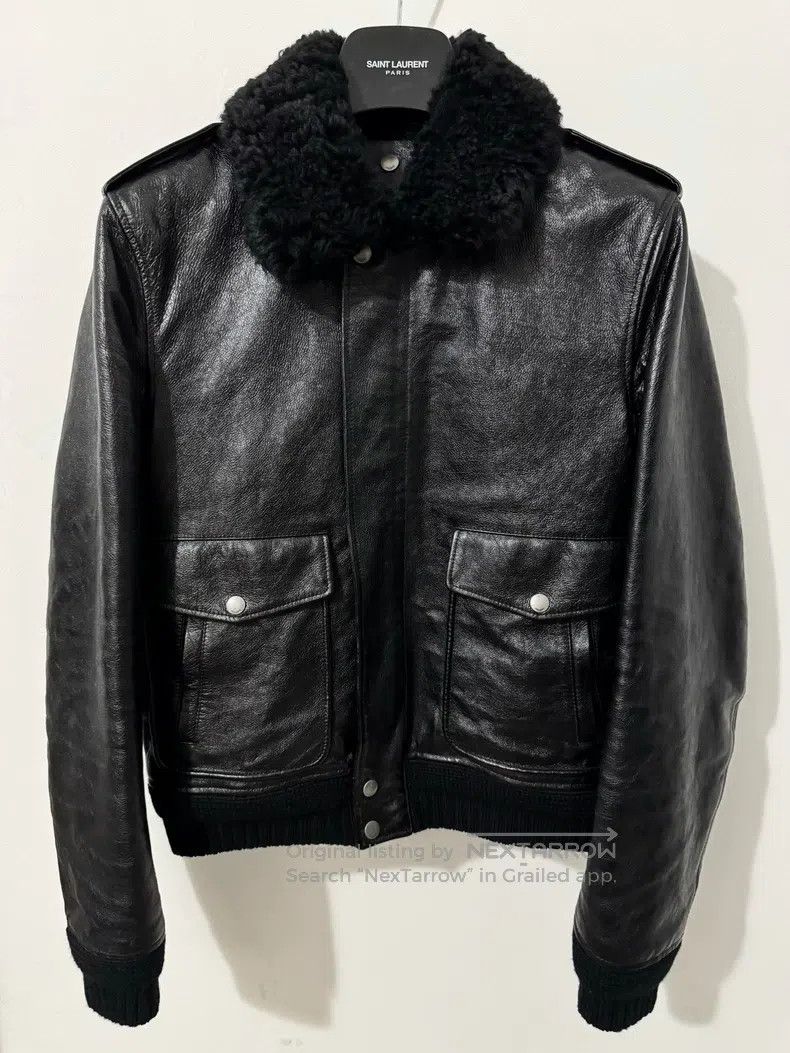 Saint Laurent Paris Saint Laurent Paris Fur Collar Oiled Leather Pilot Jacket Size US S / EU 44-46 / 1 - 1 Thumbnail