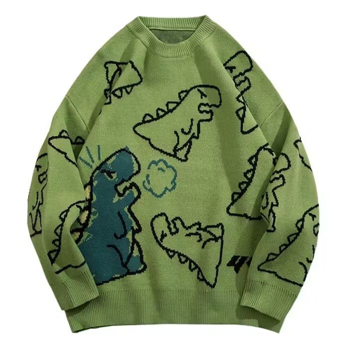 image of Vintage Knitted Sweater Angry Dinosaur, Unisex, Winter, Men's (Size Medium)