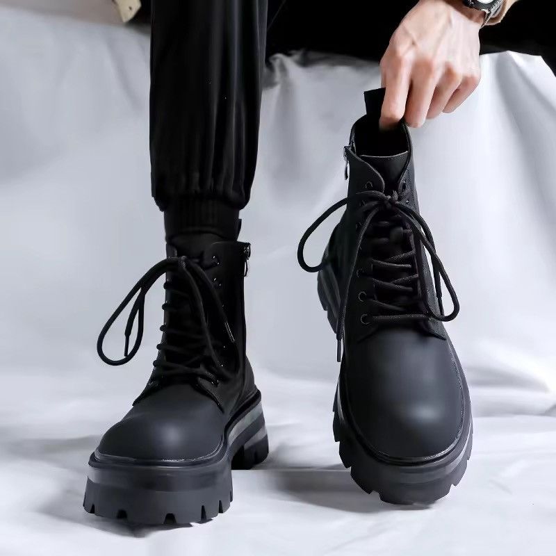 Japanese Brand Matte Black Split Leather Chunky Combat Boots - Heavy Lug Size US 9 / EU 42 - 11 Thumbnail