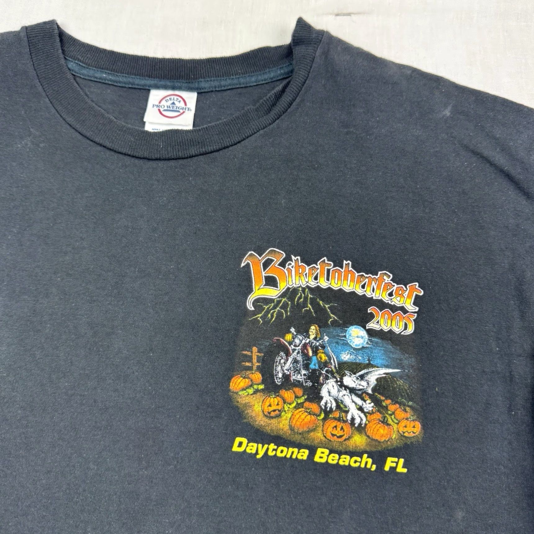 Delta VINTAGE Biker T-Shirt Delta Men’s Short Sleeve Crew Neck Graphic Print Black L 2005 Biketoberfest/Y2K Mens Size US L / EU 52-54 / 3 - 5 Thumbnail