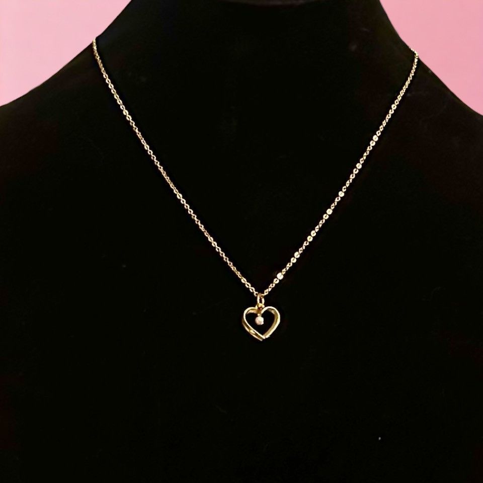 Vintage Vintage gold tone open heart with pearl pendant necklace Size ONE SIZE - 1 Thumbnail