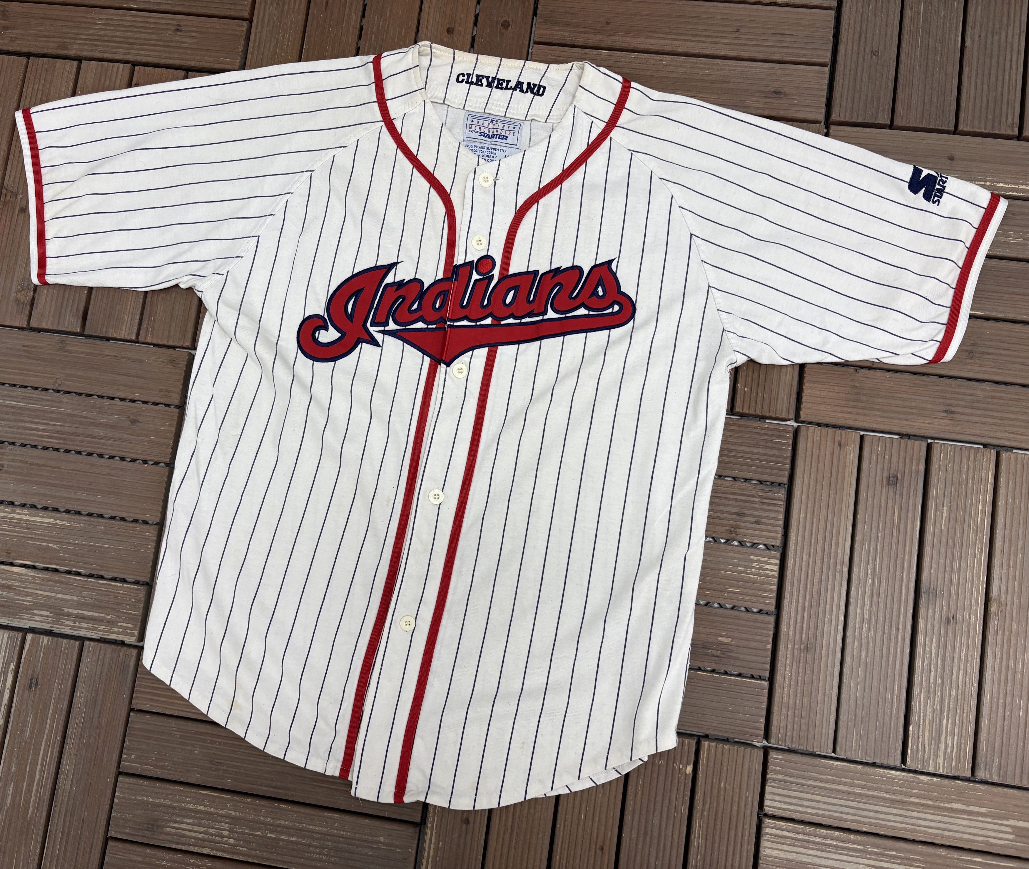 Starter Cleveland Indians Pinstripe Stitched Vintage Baseball Jersey Size US M / EU 48-50 / 2 - 3 Thumbnail