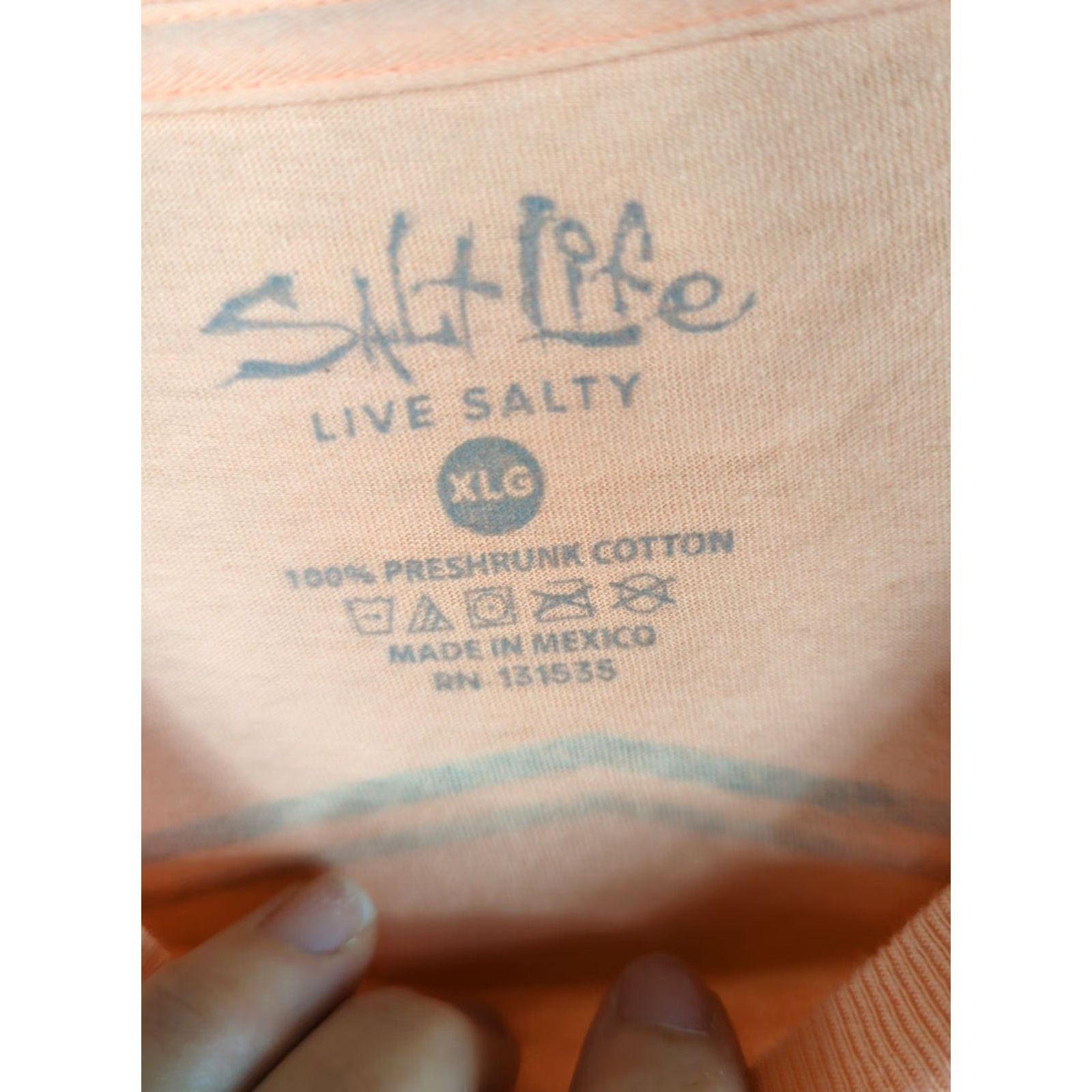 Vintage Salt Life T-Shirt Mens Long Sleeve Crew Neck Shark Graphic Peachy Orange Cotton Jersey XL Regular Beach Outdoor Logo Size US XL / EU 56 / 4 - 7 Thumbnail