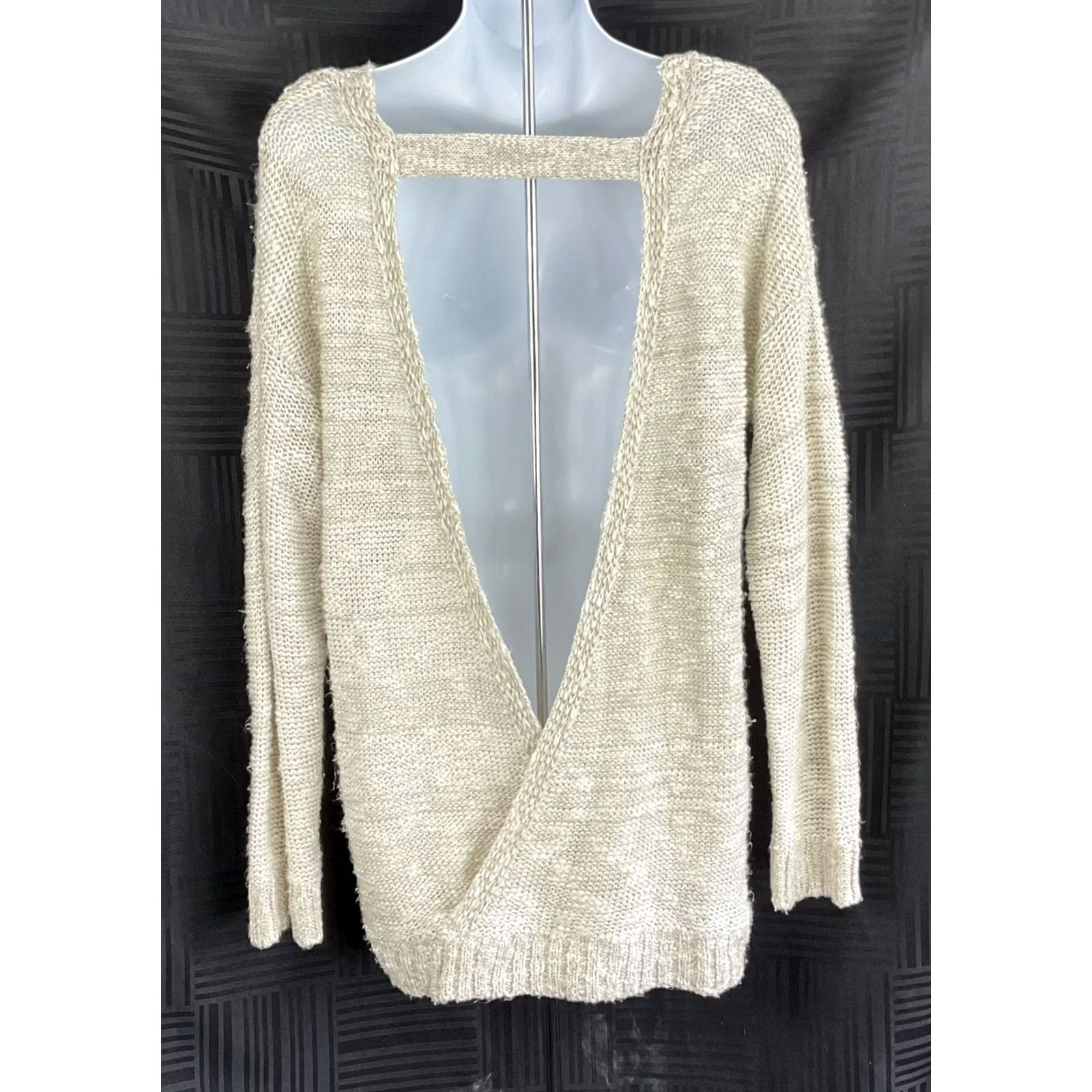 Vintage VINTAGE Tunic Sweater L Taupe Metallic Open Strappy Back Nubby Knit Cottage Boho Womens Size L / US 10 / IT 46 - 3 Thumbnail