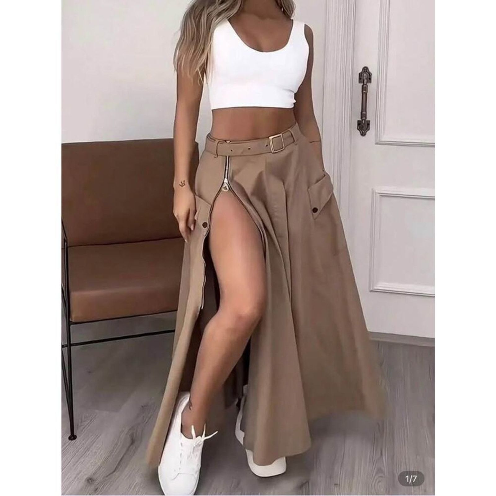 Other New Khaki Minimalist Long A-line skirt size S Size 27" / US 4 / IT 40 - 1 Thumbnail