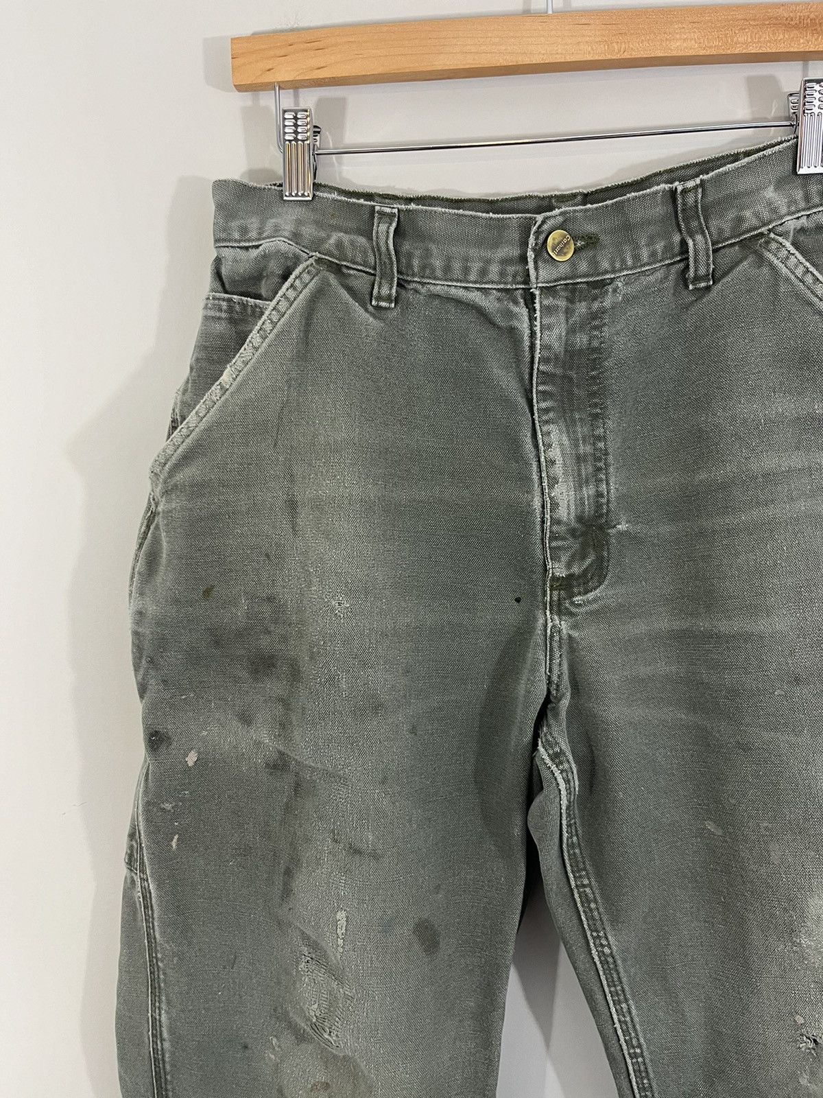 Carhartt Thrashed Sun Faded Olive Carpenter Pants Size US 33 - 3 Thumbnail