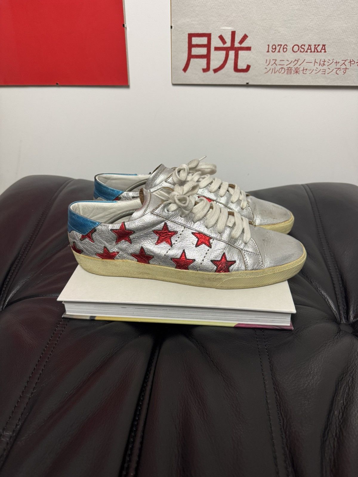 Saint Laurent Paris SS15 Silver Red Star Low Top Sneakers