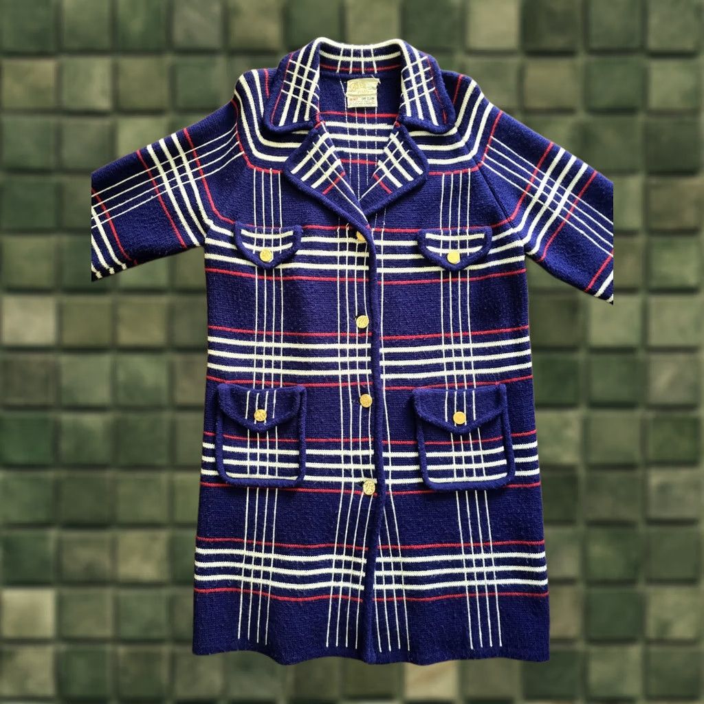 Vintage VINTAGE Lilly of California Coat Plaid Blue Pea Coat Womens M Button Collared Pocketed Plaid Blue 1960s Fall Winter Spring Party/Cocktail Casual Size M / US 6-8 / IT 42-44 - 1 Thumbnail