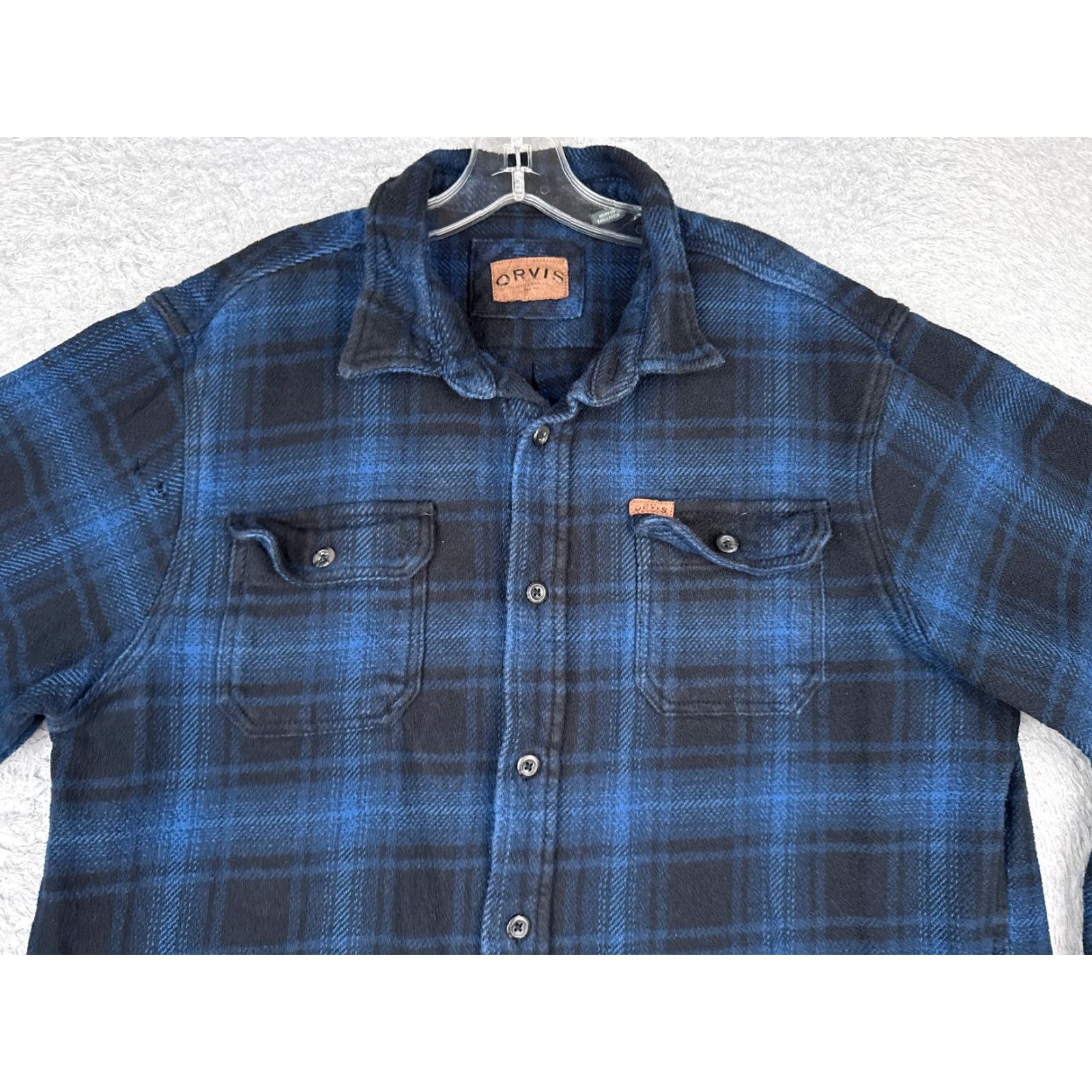 Orvis Orvis Shirt Men XL Blue Plaid Flannel Pocket Button Up Cotton Slim Button-Up Outdoor Size US XL / EU 56 / 4 - 4 Thumbnail