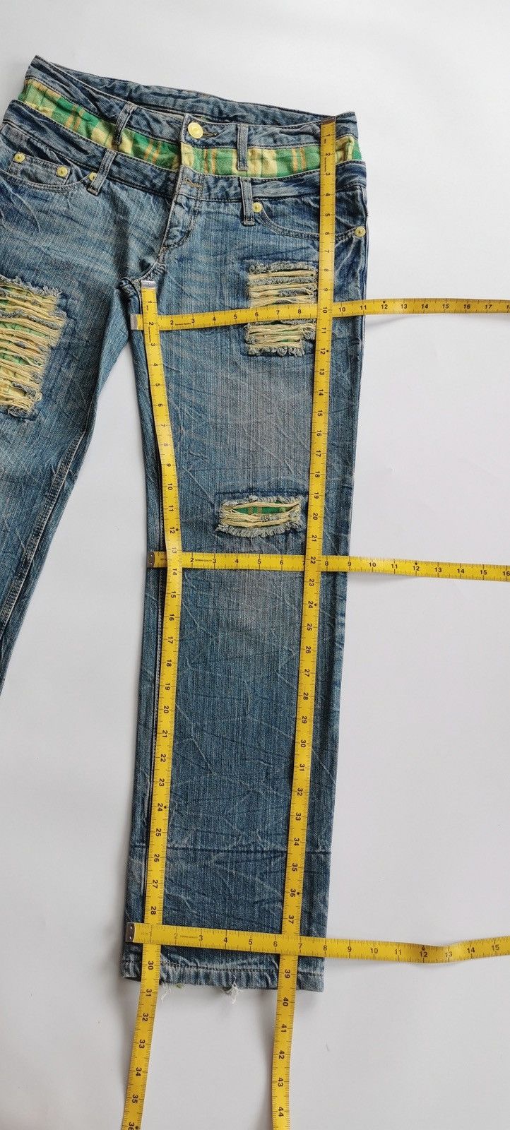 Japanese Brand Double Waist Patchwork Green Denim Jeans Size US 32 / EU 48 - 11 Thumbnail
