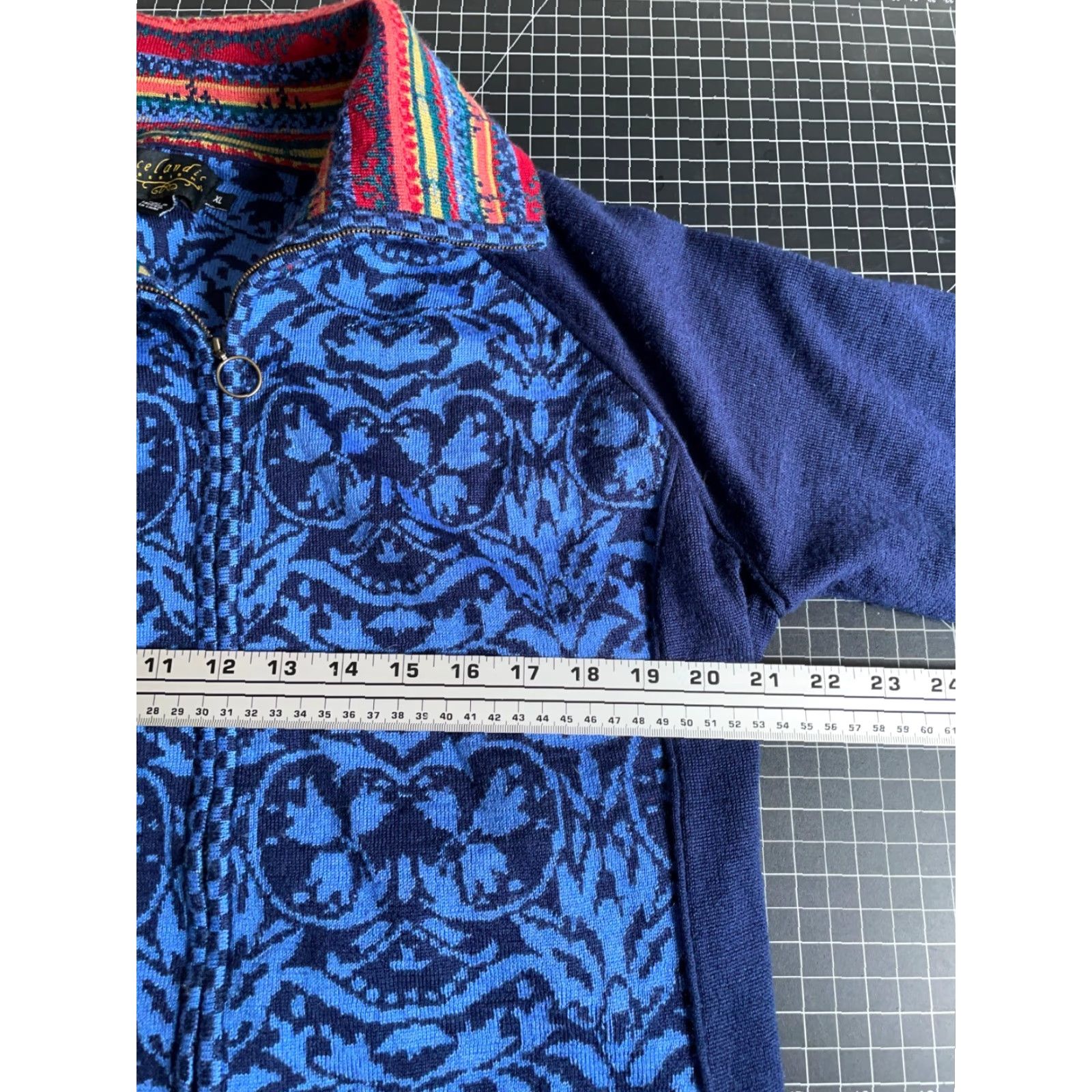 Vintage VINTAGE Icelandic Design Blue Abstract Zip Cardigan Women's XL Lightweight Wool Blend Long Sleeve Collared Knit 90s Preppy Ski Size XL / US 12-14 / IT 48-50 - 6 Thumbnail