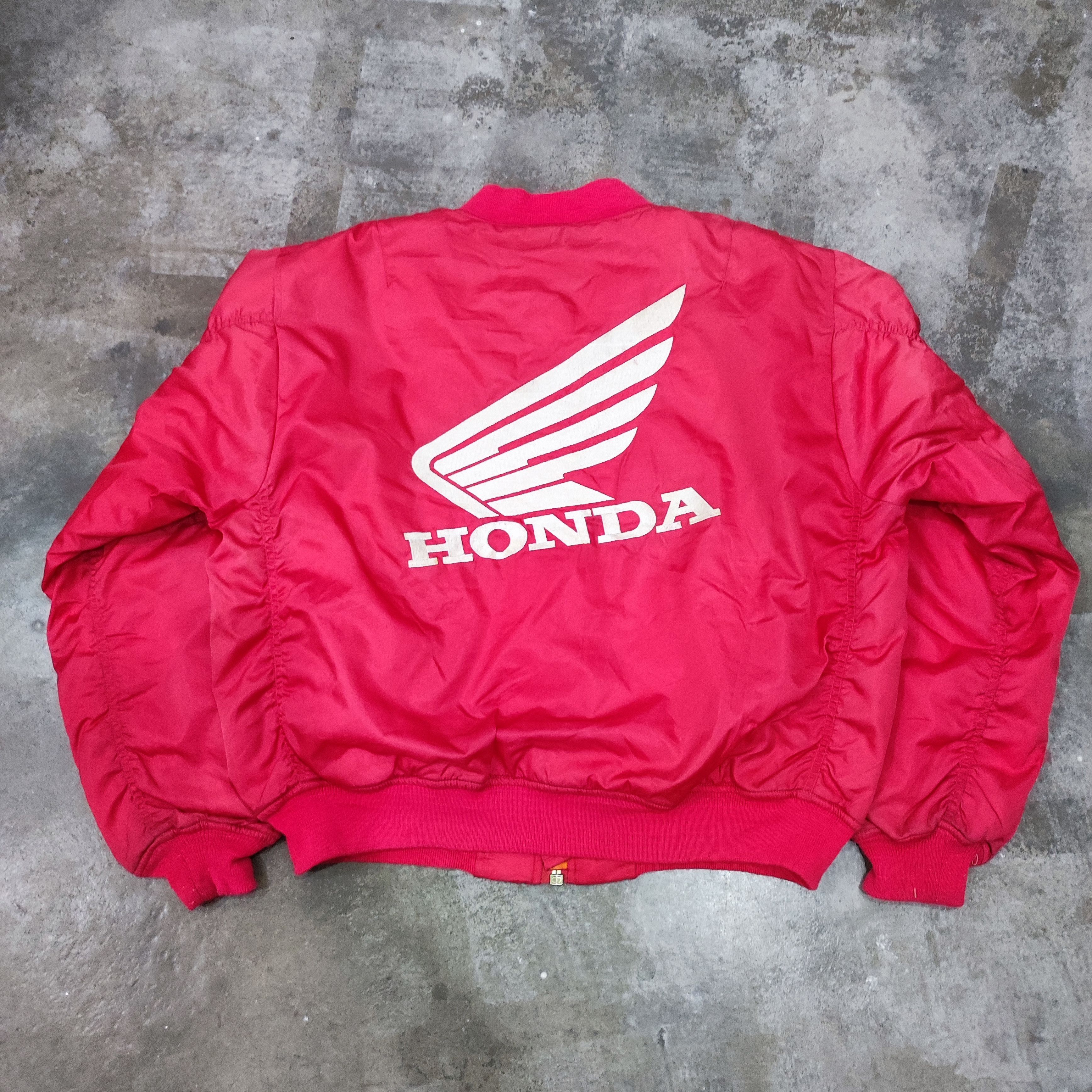 image of 90's Vintage Hrc Honda Bomber Jacket Ma-1 Jacket in Red, Men's (Size Large)