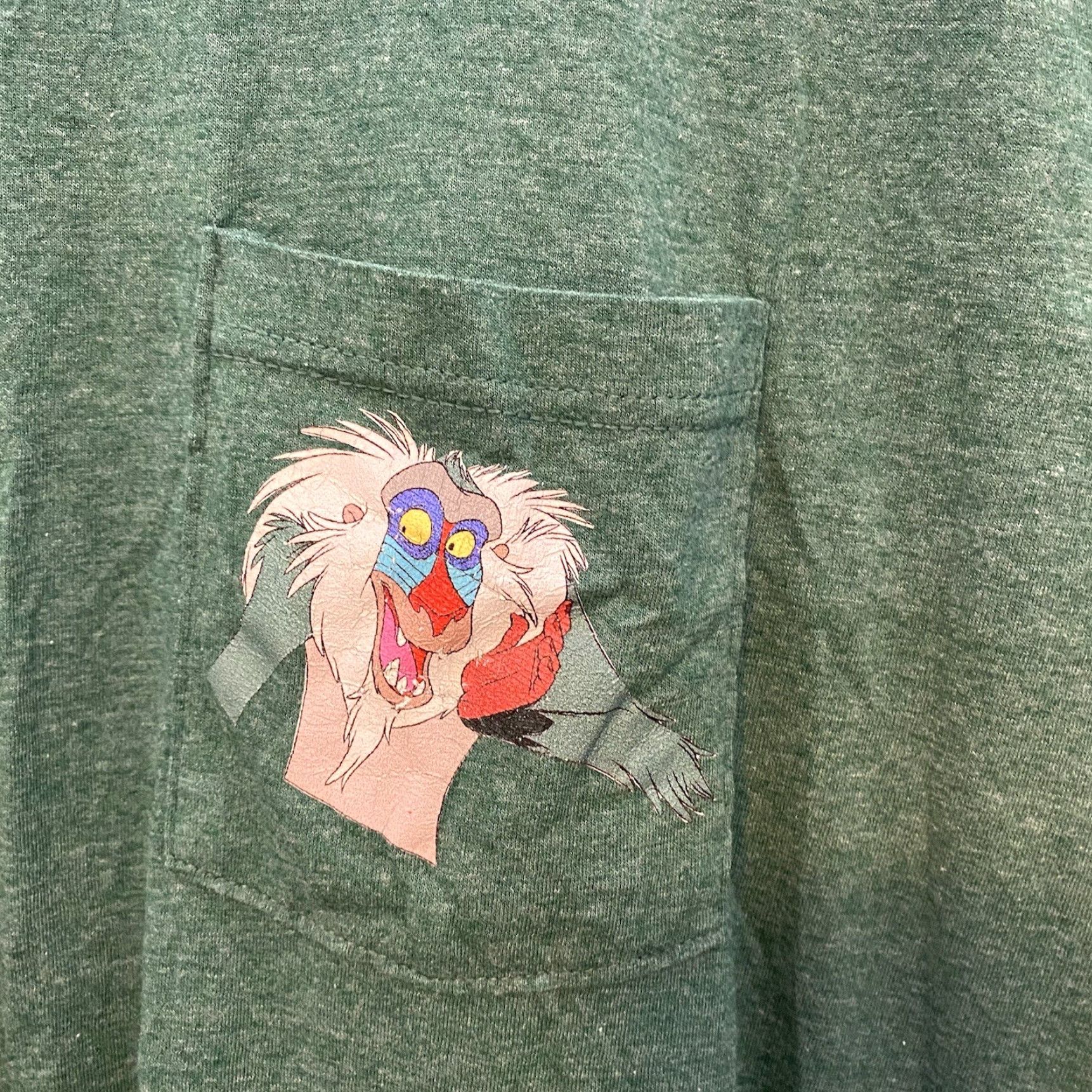 Fruit Of The Loom VINTAGE Lion King Simba Front Pocket T-Shirt Rafiki XL Mens Green Size US XL / EU 56 / 4 - 2 Thumbnail