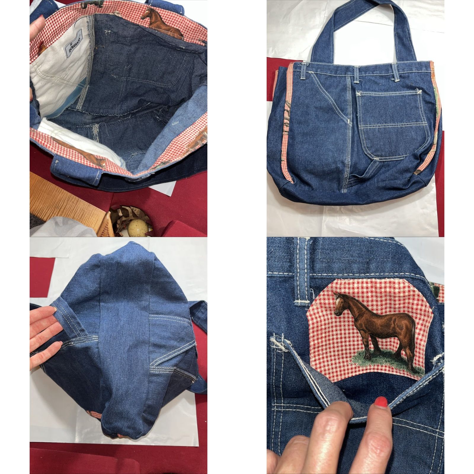 Doublet ROEBUCKS Horse Denim JEANS Tote Bag Purse Shoulder double Handles Pockets Cotton Bag Size 32" / US 10 / IT 46 - 8 Thumbnail