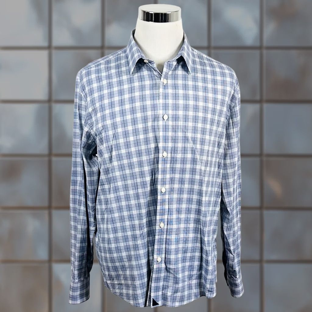 UNTUCKit UNTUCKit XL Slim Fit Performance Shirt Blue Glen Plaid Nylon Blend Shirt Button-Front Slimming Mens XL Blue Plaid Nylon Blend Size US XL / EU 56 / 4 - 1 Thumbnail