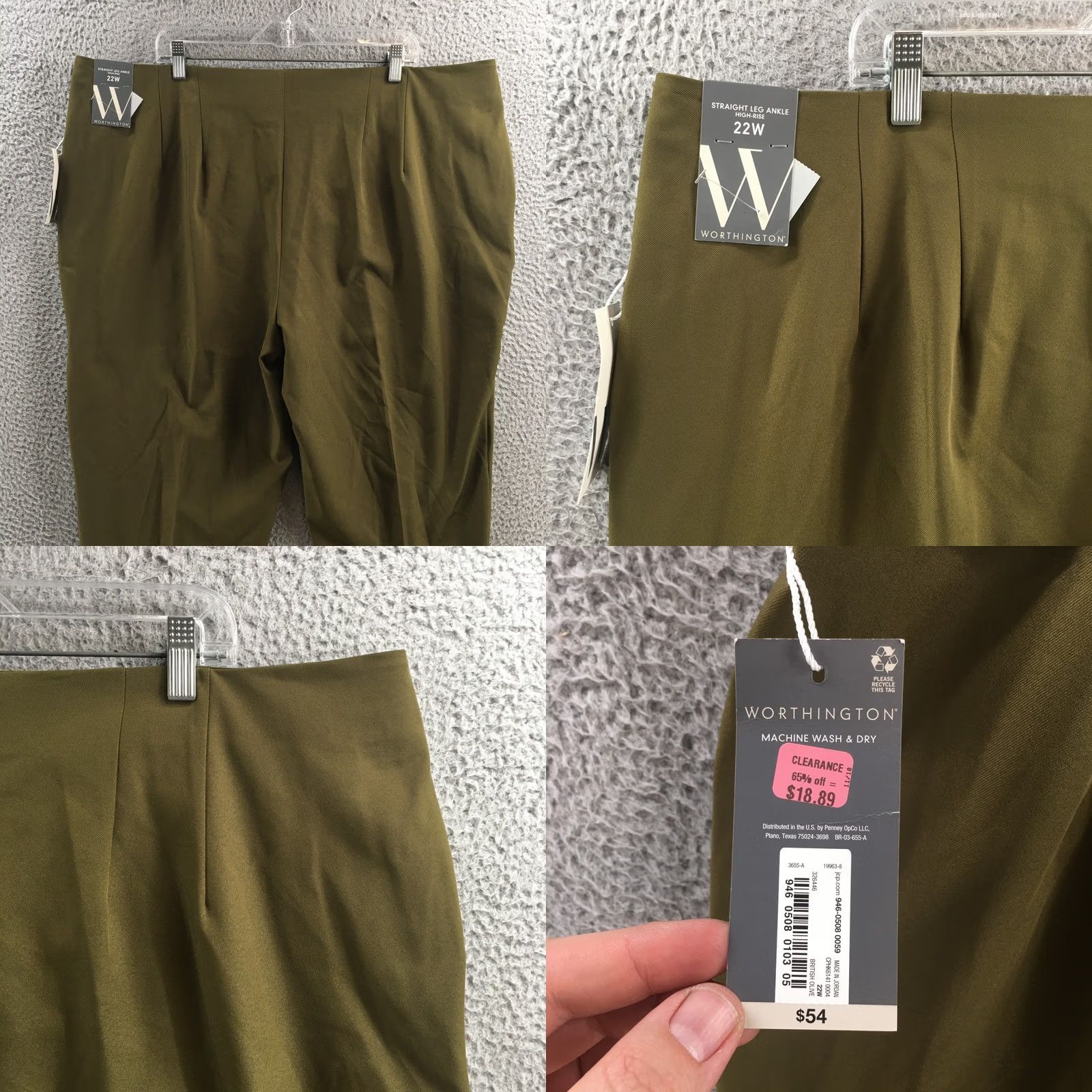 Worthington Worthington Jeans 22W Womens Ankle Pants Green Straight Zip Fly New Size 40" / US 18 - 9 Thumbnail