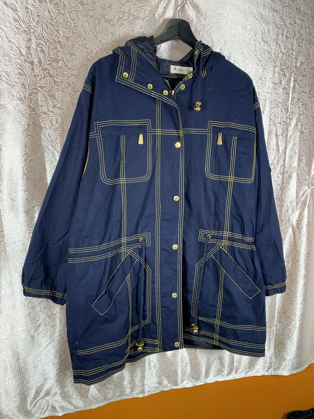 Andreluciano Andre Luciano Navy Hooded Jacket Gold Stitching Windbreaker Size US M / EU 48-50 / 2 - 5 Thumbnail