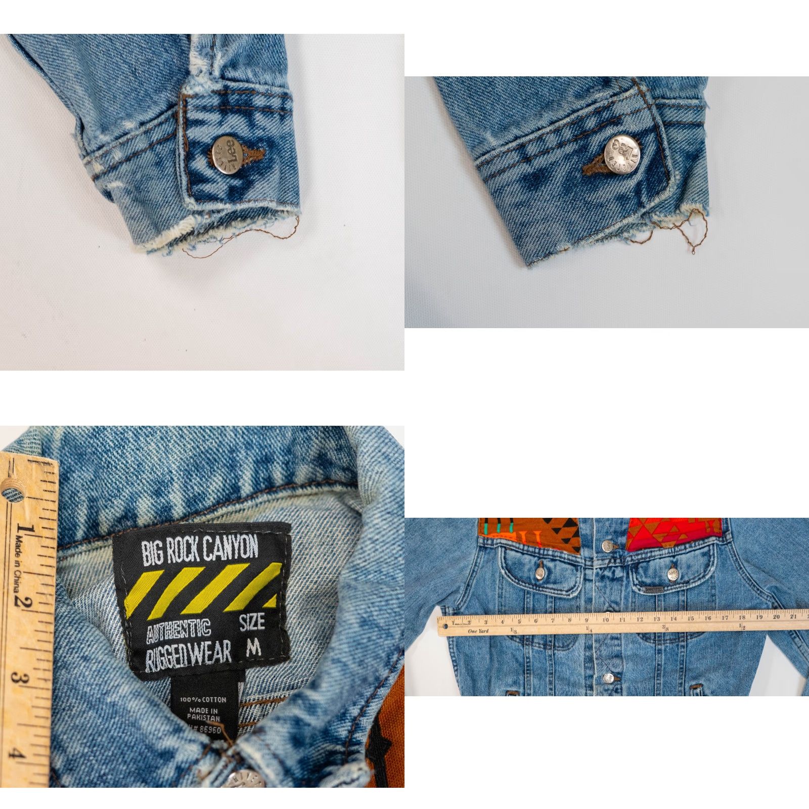 VINTAGE Lee Aztec Denim Jacket Women M Patchwork Trucker Bomber Jacket 80s 90s Western USA Rockabilly VTG Vintage