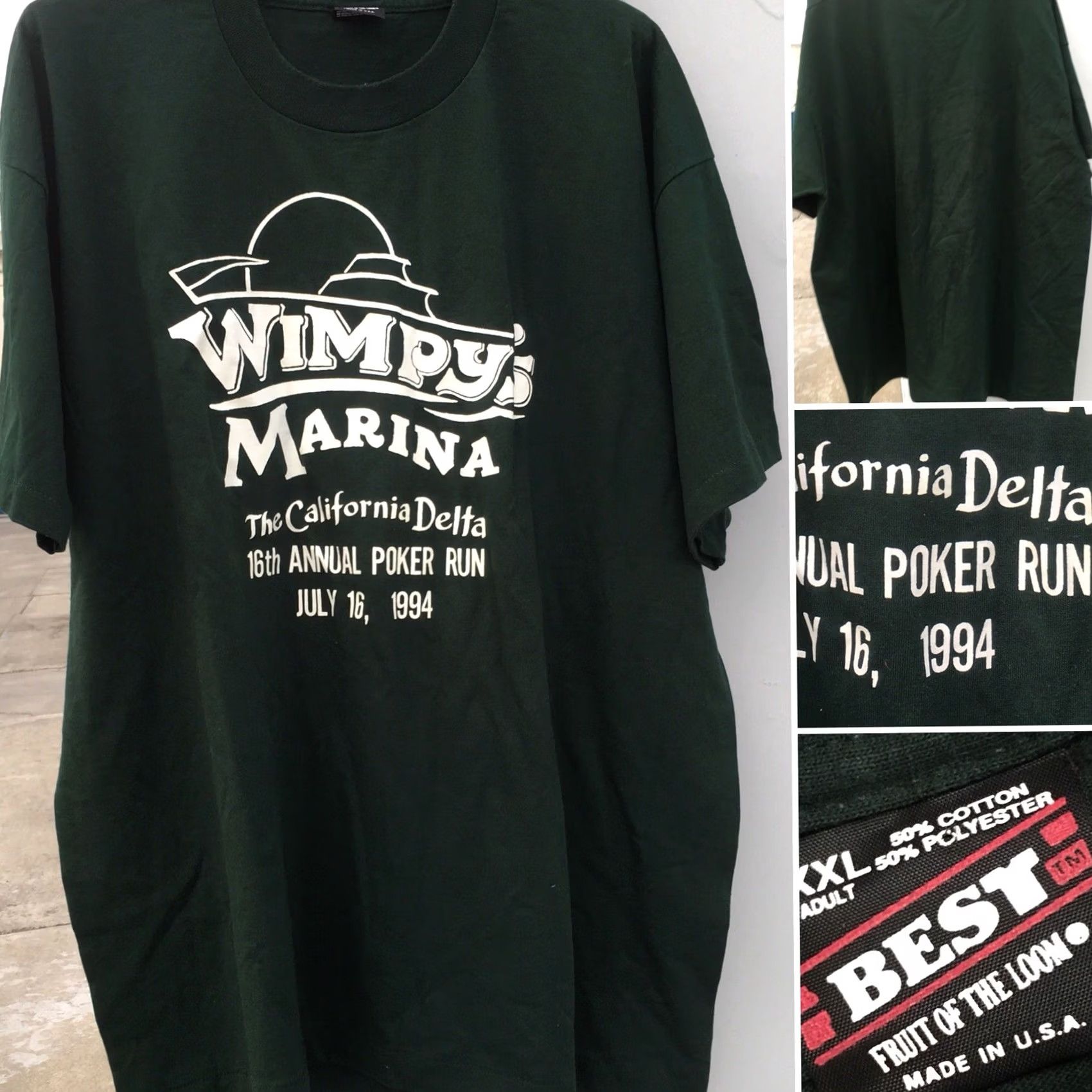 Fruit Of The Loom Vintage Wimpys Marina California Delta Poker Run 1994 T Shirt Size XXL 2XL 90s Size US XXL / EU 58 / 5 - 4 Thumbnail
