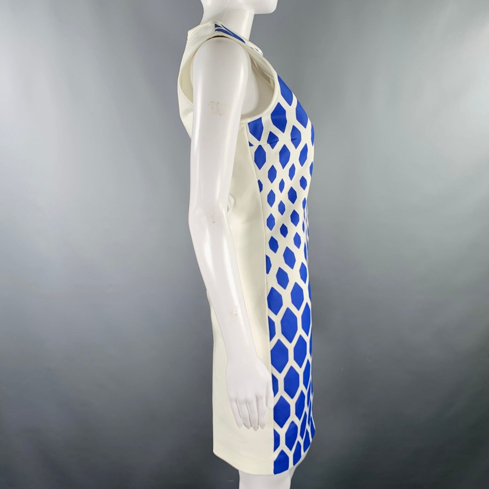 Other DAVID KOMA Size 6 White Blue Geometric Mini Cocktail Dress Size M / US 6-8 / IT 42-44 - 2 Thumbnail