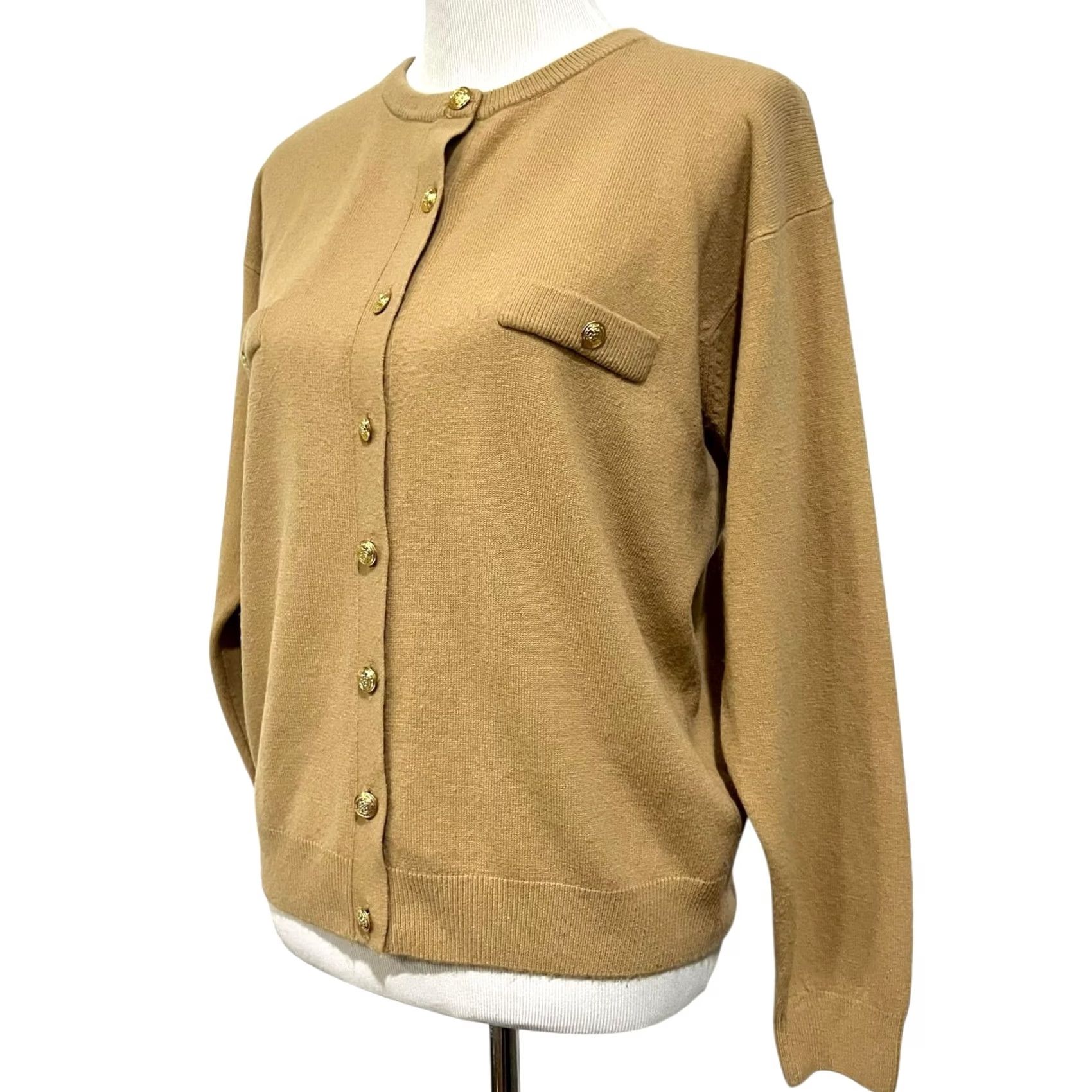 Vintage VINTAGE Milano Cardigan Sweater Tan Gold Tone Buttons Crew Neck XL Womens 90s Classic City Preppy Money Stylish Knits Sweater Size XL / US 12-14 / IT 48-50 - 3 Thumbnail