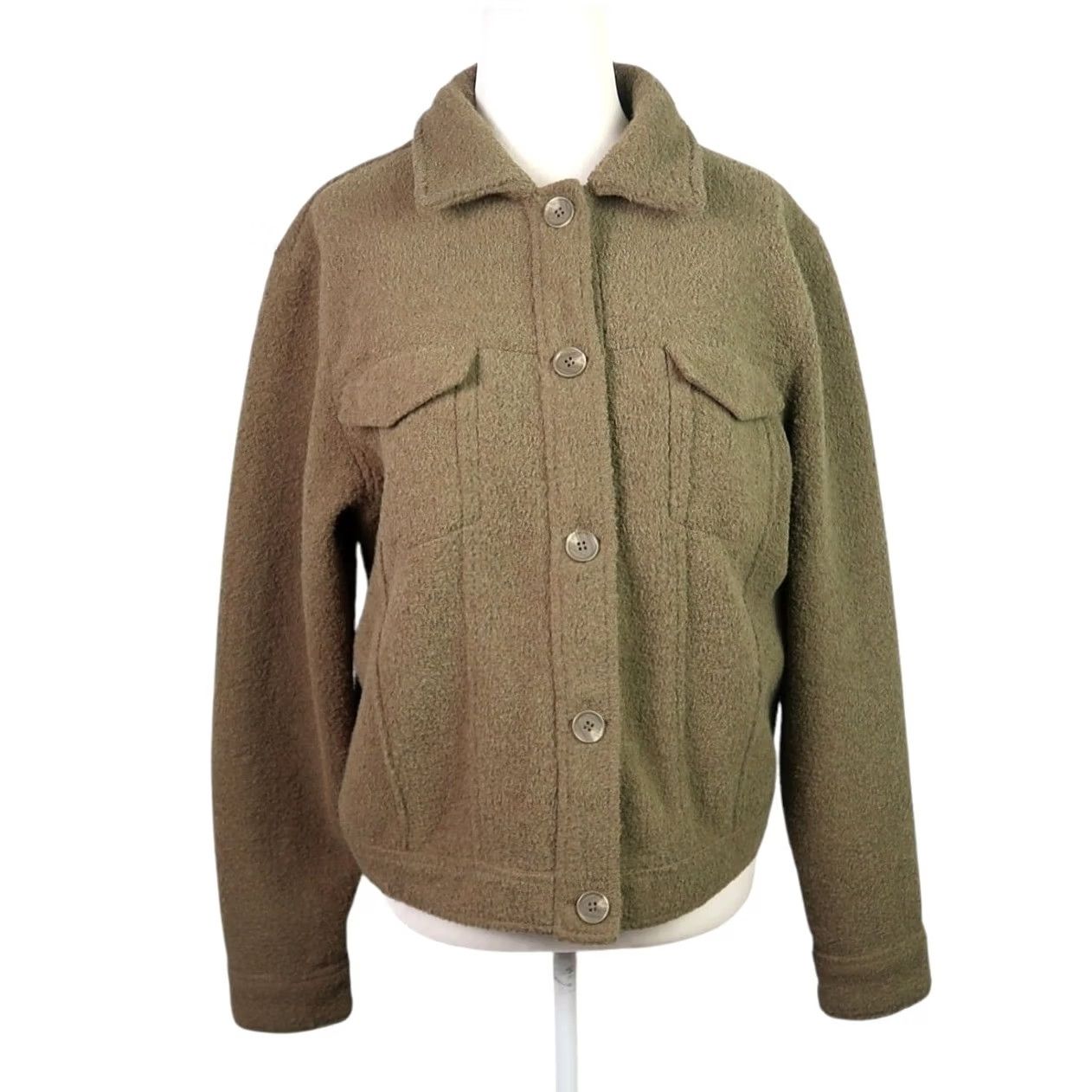 Joie Joie Olive Green Sherpa Teddy Button Front Jacket M Womens Regular Short Long Sleeve Solid Casual Fall Spring Winter Adjusted Front Jacket Size M / US 6-8 / IT 42-44 - 2 Thumbnail