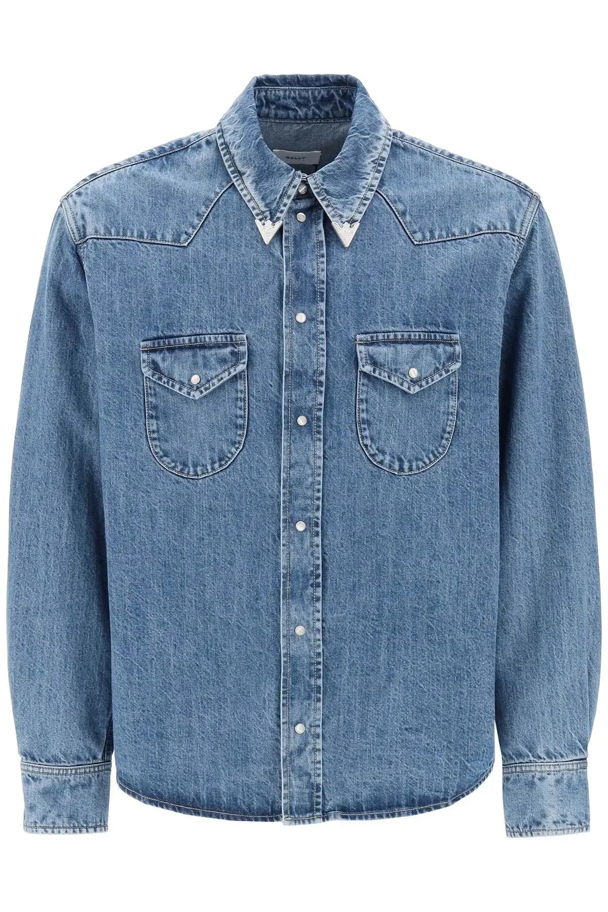 image of Bally O1S22I1N0224 Denim Wstern Shirt In Light Blue, Men's (Size Large)
