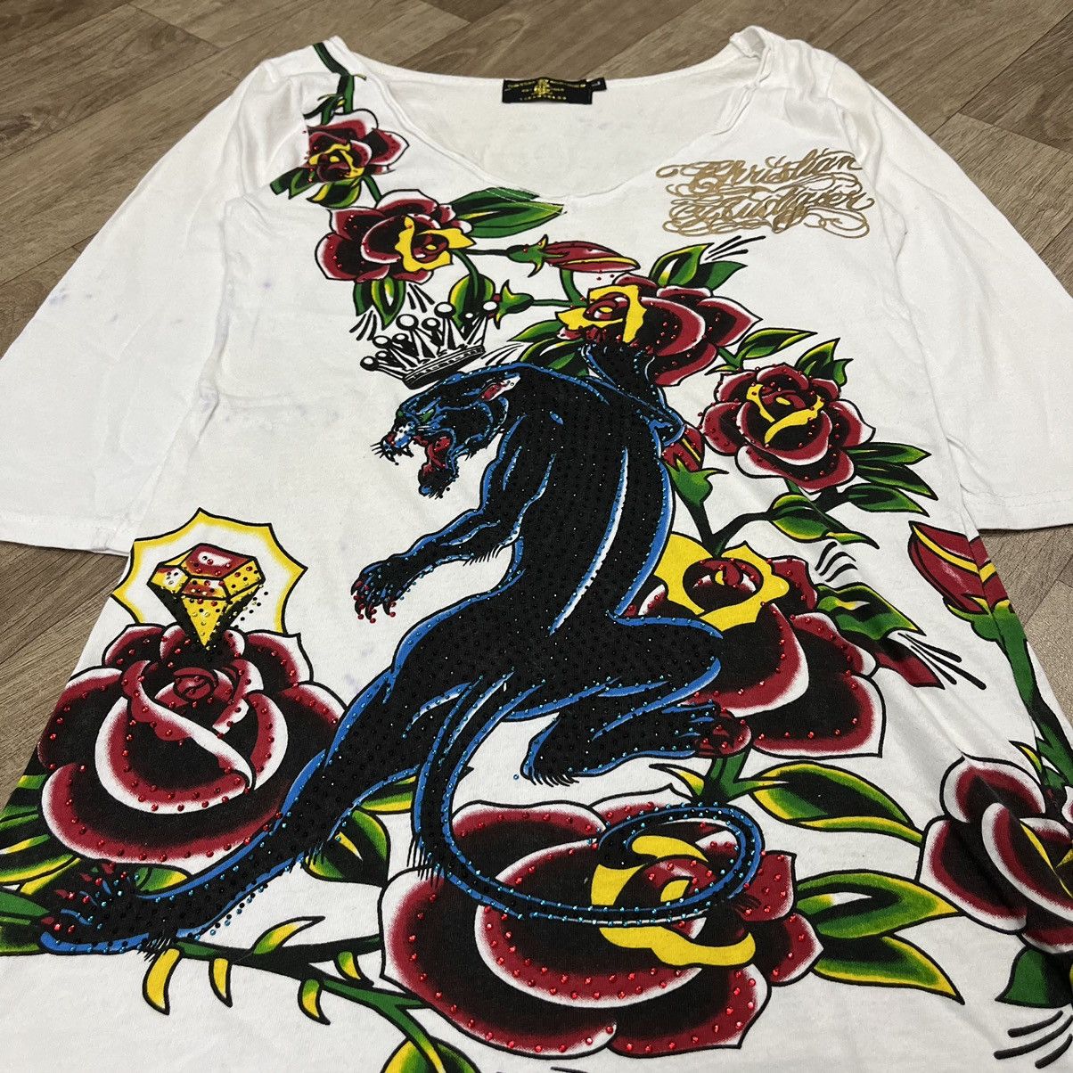 Christian Audigier × Ed Hardy Christian Audigier Los Angeles Ed Hardy Panter Studed Tee Size L / US 10 / IT 46 - 2 Thumbnail