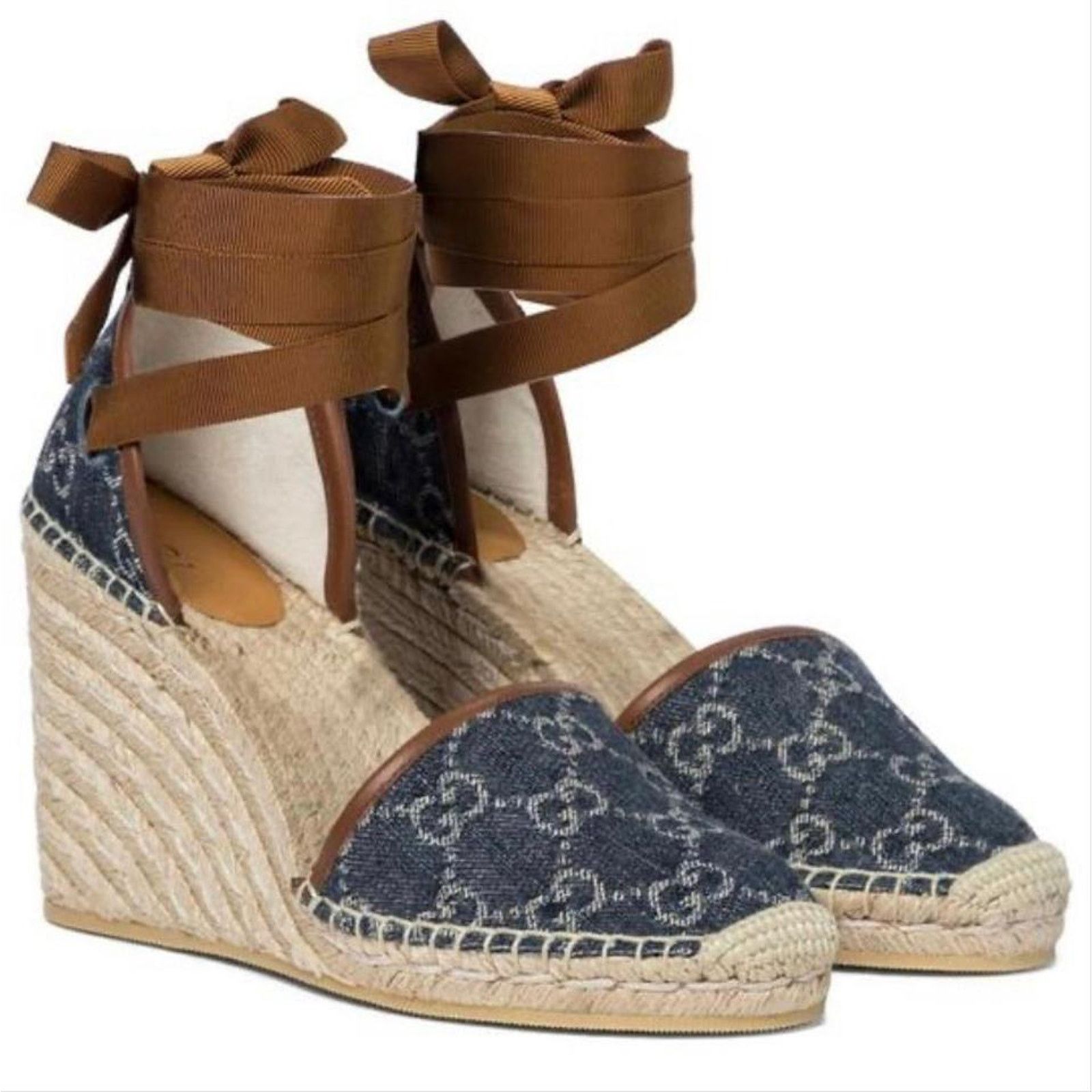 Gucci Pilar GG logo denim espadrilles wedges Size US 10.5 / IT 40.5 - 3 Thumbnail