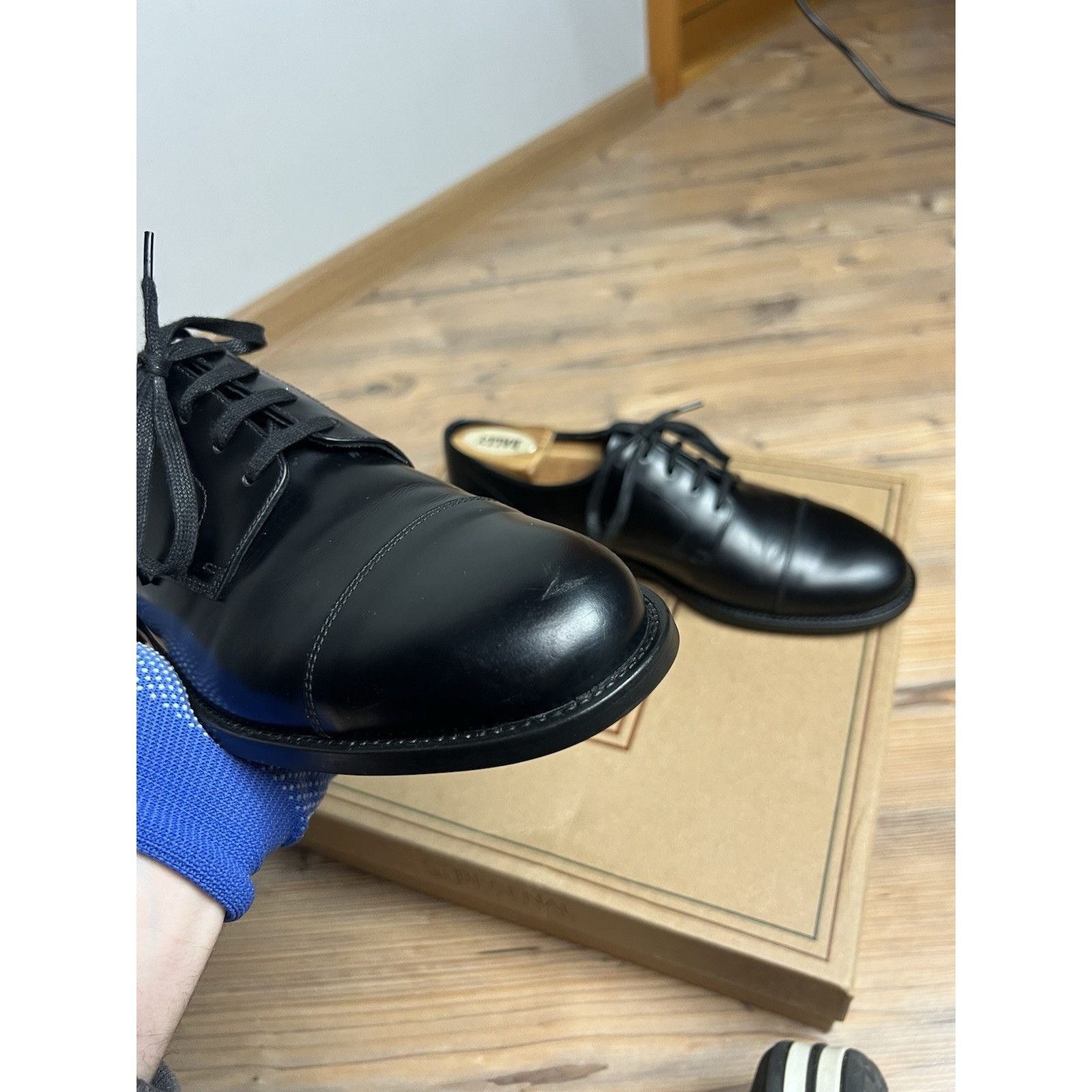 Prada PRADA Black Polished Leather Derby Cap Toe Dress Shoes Size Size US 8 / EU 41 - 11 Thumbnail
