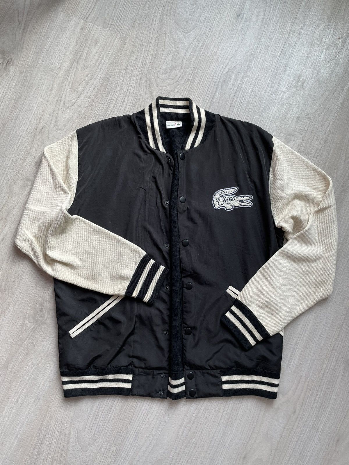 image of Lacoste Live! Knit Bomber / Varsity Jacket in Black, Men's (Size XL)