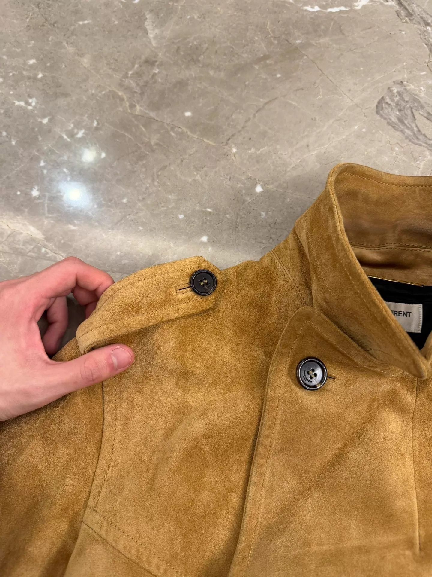 Saint Laurent Paris SLP Natural Calfskin Suede Napoleon Jacket F34 Size XS / US 0-2 / IT 36-38 - 4 Thumbnail