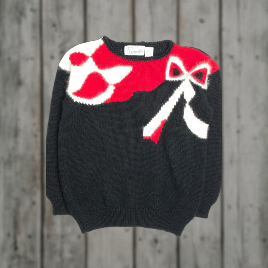 Vintage Vintage Softly Knit 80s Sweater Large Black Abstract Pattern - Knit Wool Angora Acrylic Rabbit Hair Nylon Mock - Mens Womens? Size L / US 10 / IT 46 - 1 Thumbnail