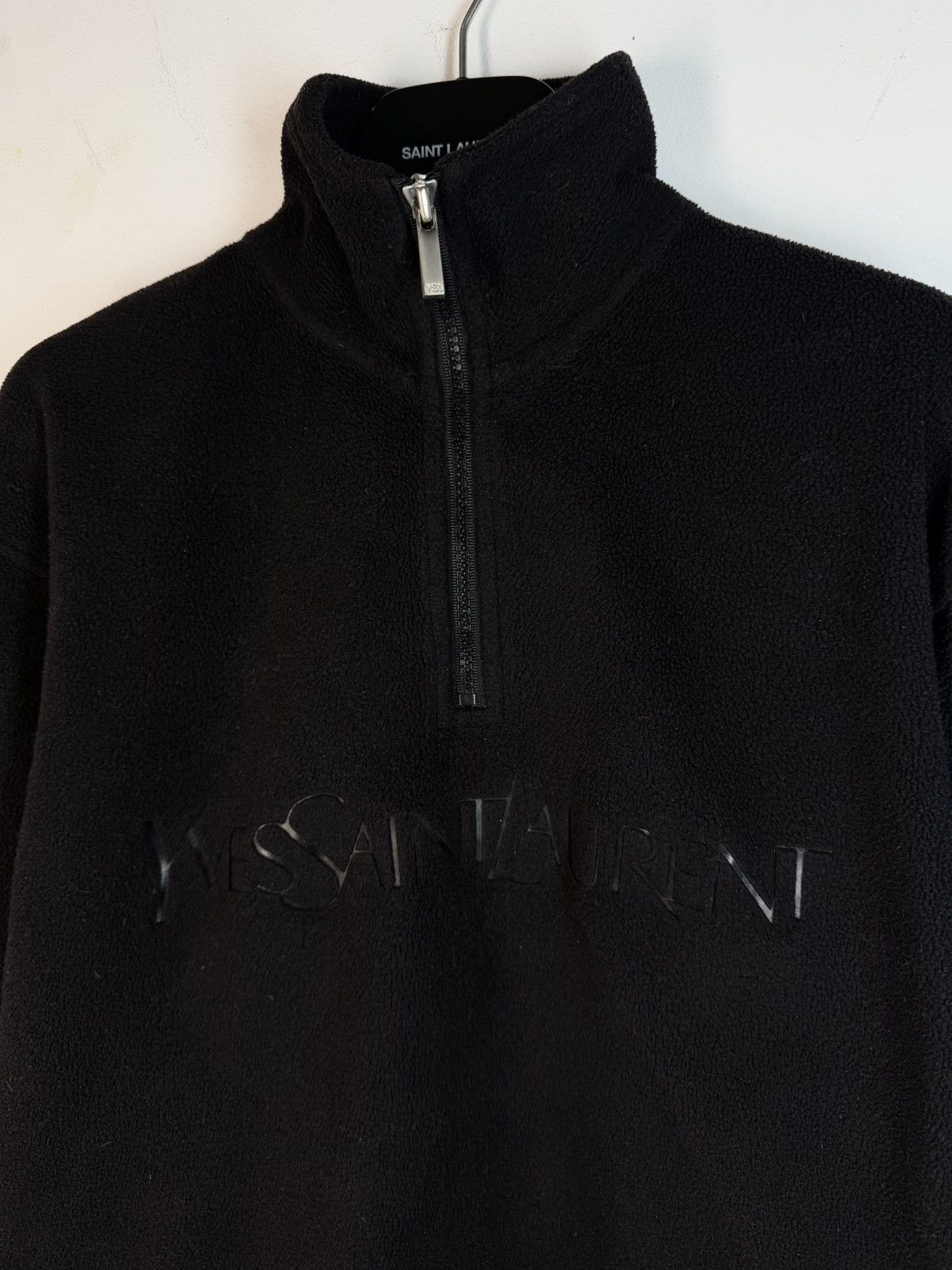 Yves Saint Laurent Fleece Black YSL Sweatshirt 1/4 Zip Big Logo YSL Sweater Size US S / EU 44-46 / 1 - 14 Thumbnail