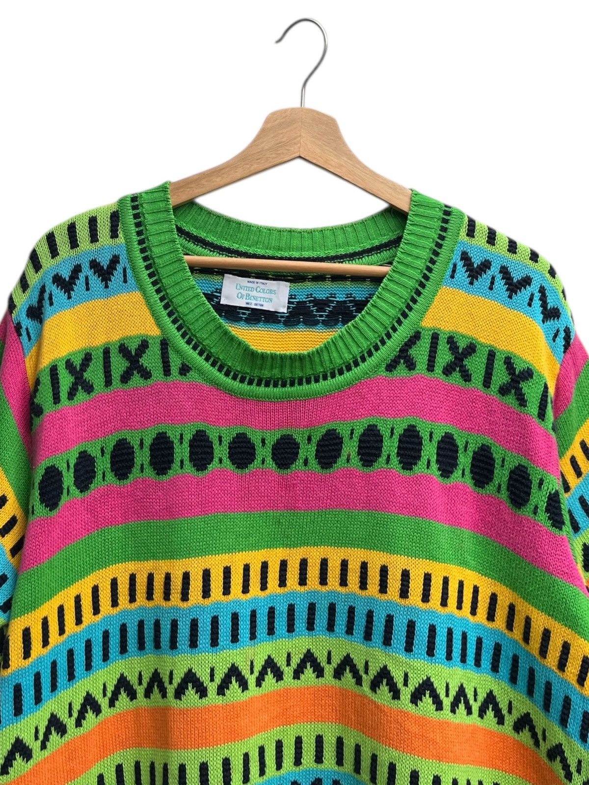United Colors Of Benetton Colorful Patterned Short Sleeve Knit Sweater/Top Unisex Size US M / EU 48-50 / 2 - 3 Thumbnail