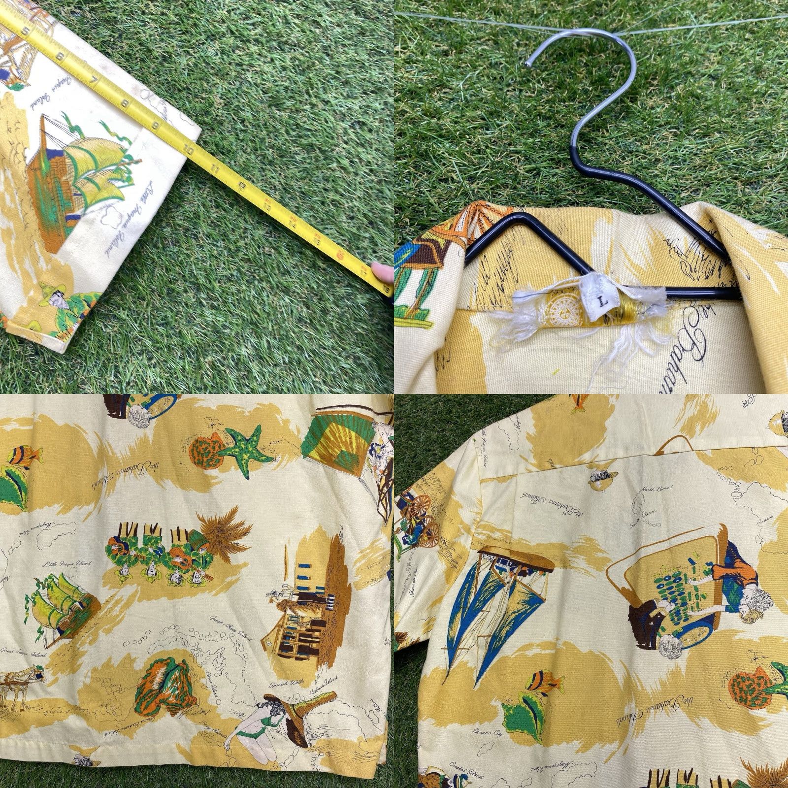 Vintage VINTAGE The Island Shop Hawaiian Shirt Mens Large Short Sleeve Yellow Seashell Sailboat Map Aloha 1970s Beach Size US L / EU 52-54 / 3 - 8 Thumbnail
