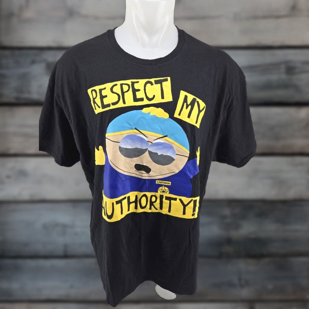 Vintage South Park Cartman Respect My Authority Black T Shirt 2XL Mens Short Sleeve Crew Neck Graphic Print 90s Comedy Central Size US XXL / EU 58 / 5 - 1 Thumbnail