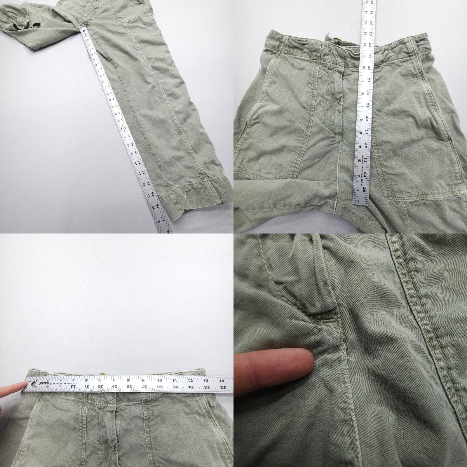 ME+EM Me + Em Pants Size 4 Green Washed Utility Tapered Engineer Cinch Waist Size 32" / US 10 / IT 46 - 8 Thumbnail
