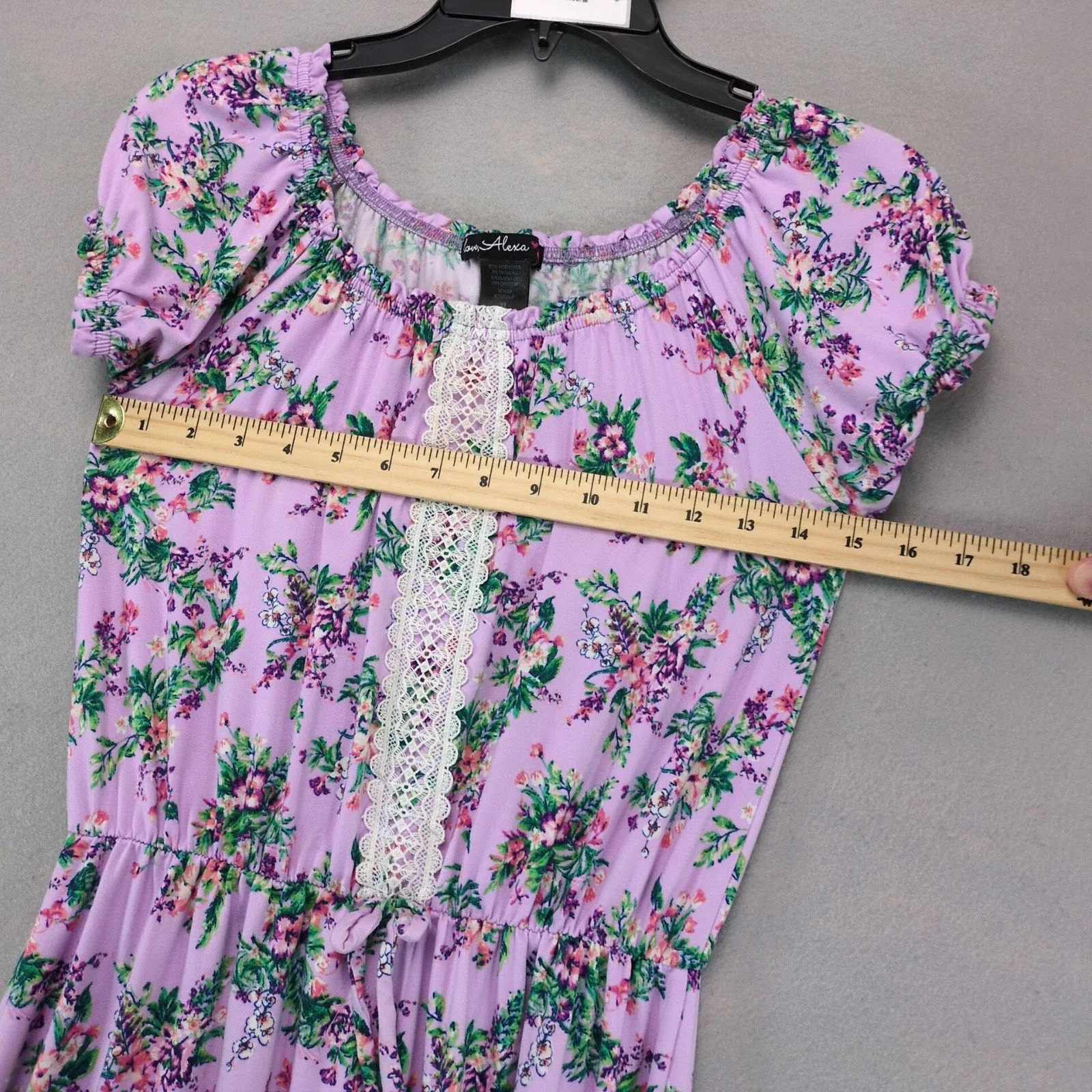 Other Love, Alexa Purple Floral Midi Dress XL Stretch Puff Sleeve Size XL / US 12-14 / IT 48-50 - 4 Thumbnail