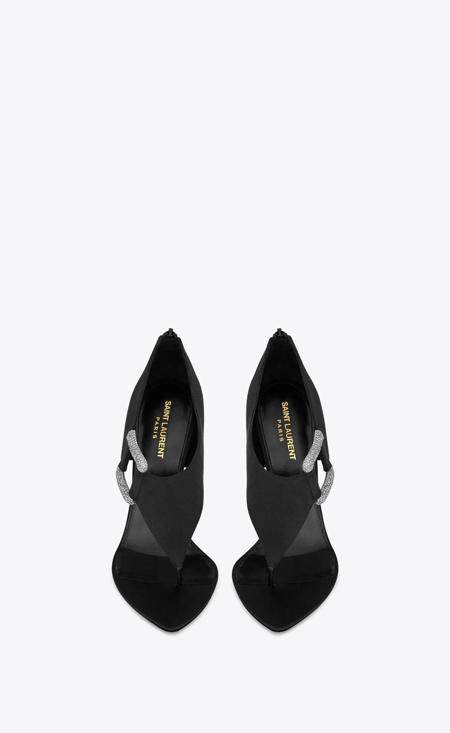 Saint Laurent Paris o1b1hav111224 Sandals Crepe Satin Rhinestones in Black Size US 7.5 / IT 37.5 - 2 Thumbnail