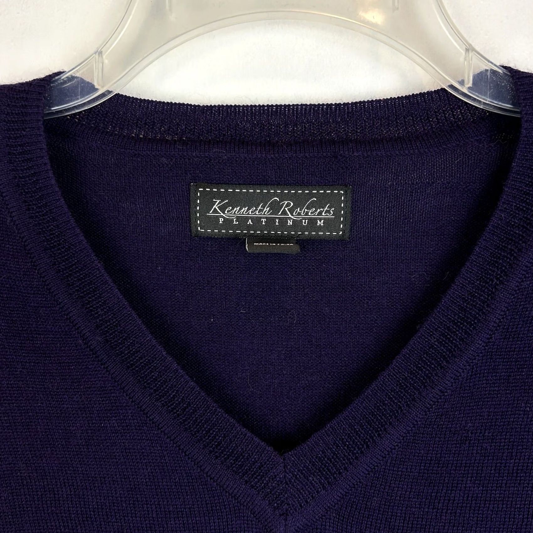 Vintage Kenneth Roberts Platinum Sweater Mens L Purple Wool V-Neck Knit Pullover Long Sleeve Casual Striped - Size US L / EU 52-54 / 3 - 6 Thumbnail