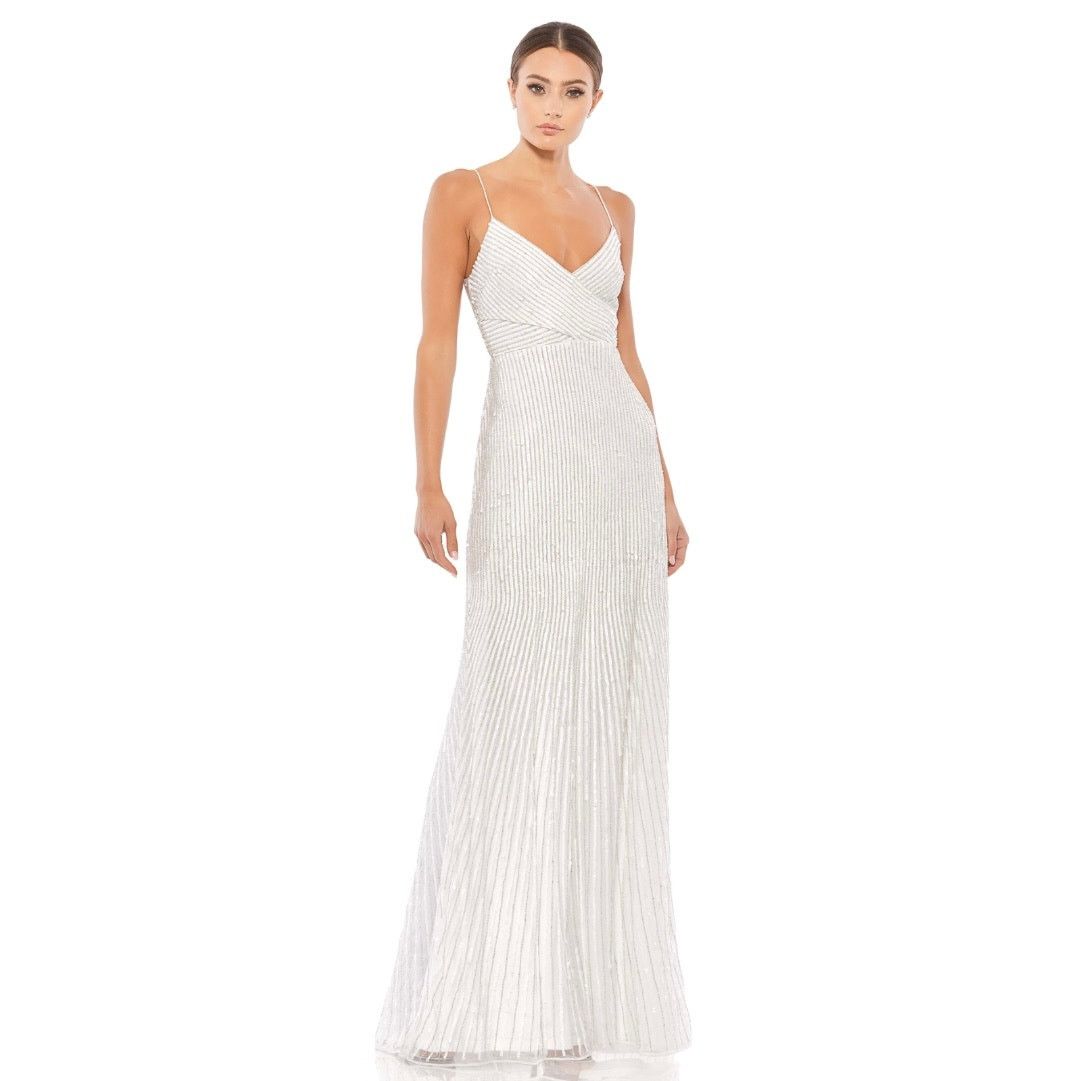 MACH & MACH Mac Duggal Sequin Spaghetti Strap Dress Pearl white size 14 Size XL / US 12-14 / IT 48-50 - 1 Thumbnail