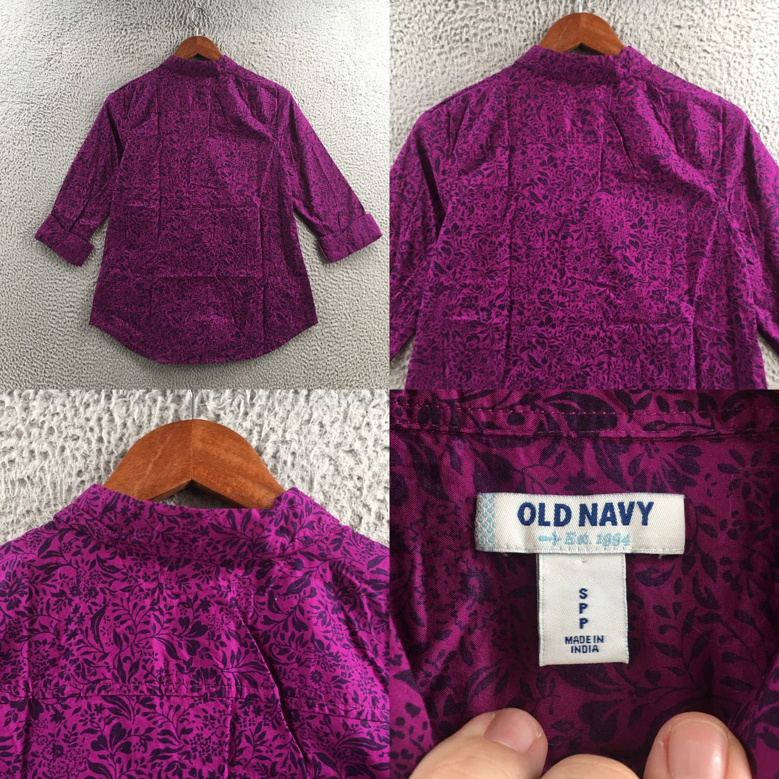 Old Navy Old Navy Shirt Womens S Petite Purple Floral Print Button-Up Long Sleeve Cotton Size S / US 4 / IT 40 - 8 Thumbnail