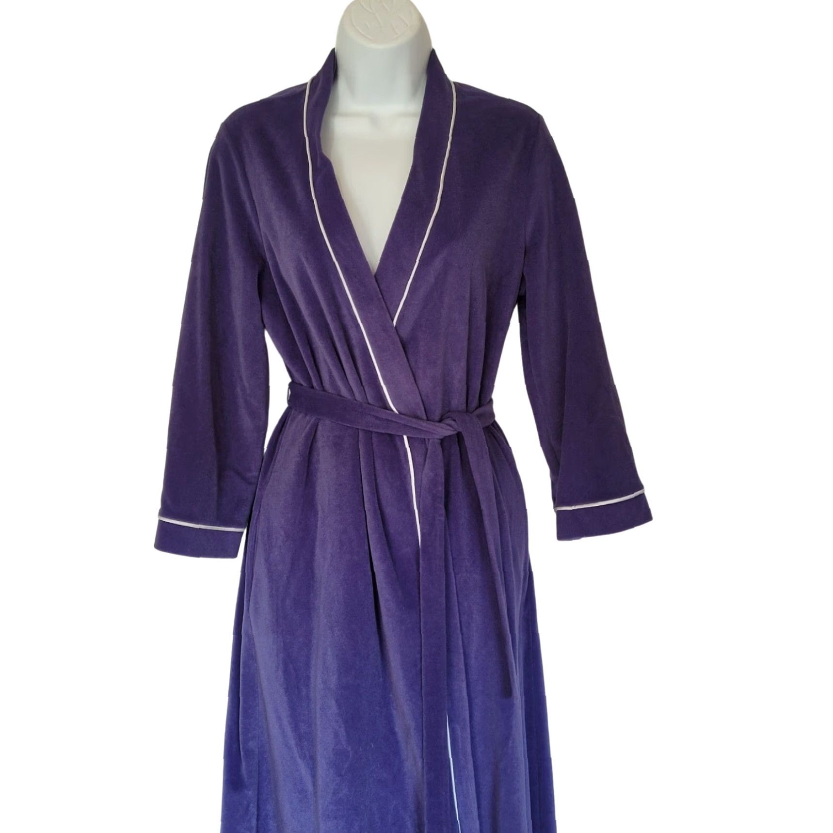 Vintage Vtg. Vanity Fair Womens Long Robe Blue Velour Belted Pockets New USA S Velour Robe Eveningwear Deadstock Size ONE SIZE - 2 Thumbnail