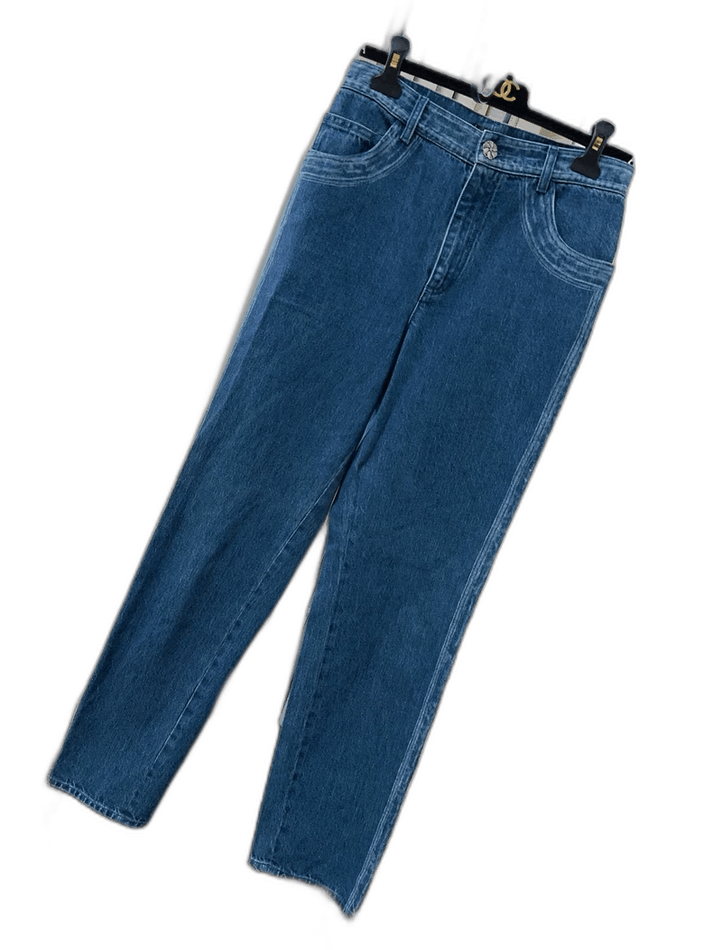 Chanel Chanel Blue Camellia Button Straight Jeans Size 37" - 1 Thumbnail